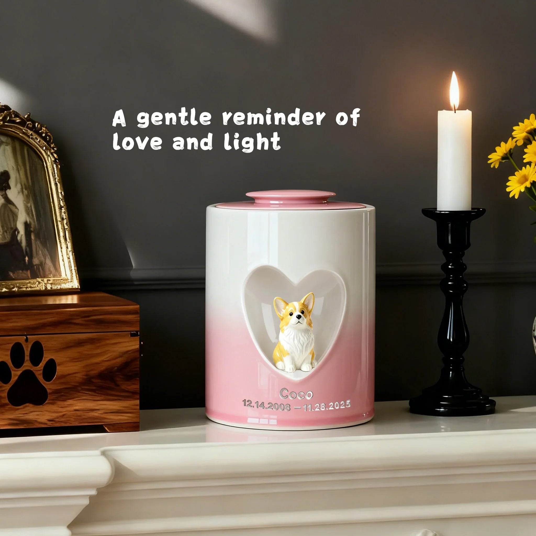 Personalized Dog Urn for Ashes – Custom Dog Urn with Portrait, Name & Date | Handmade Ceramic Dog Memorial Urn, Dog Ashes Keepsake
