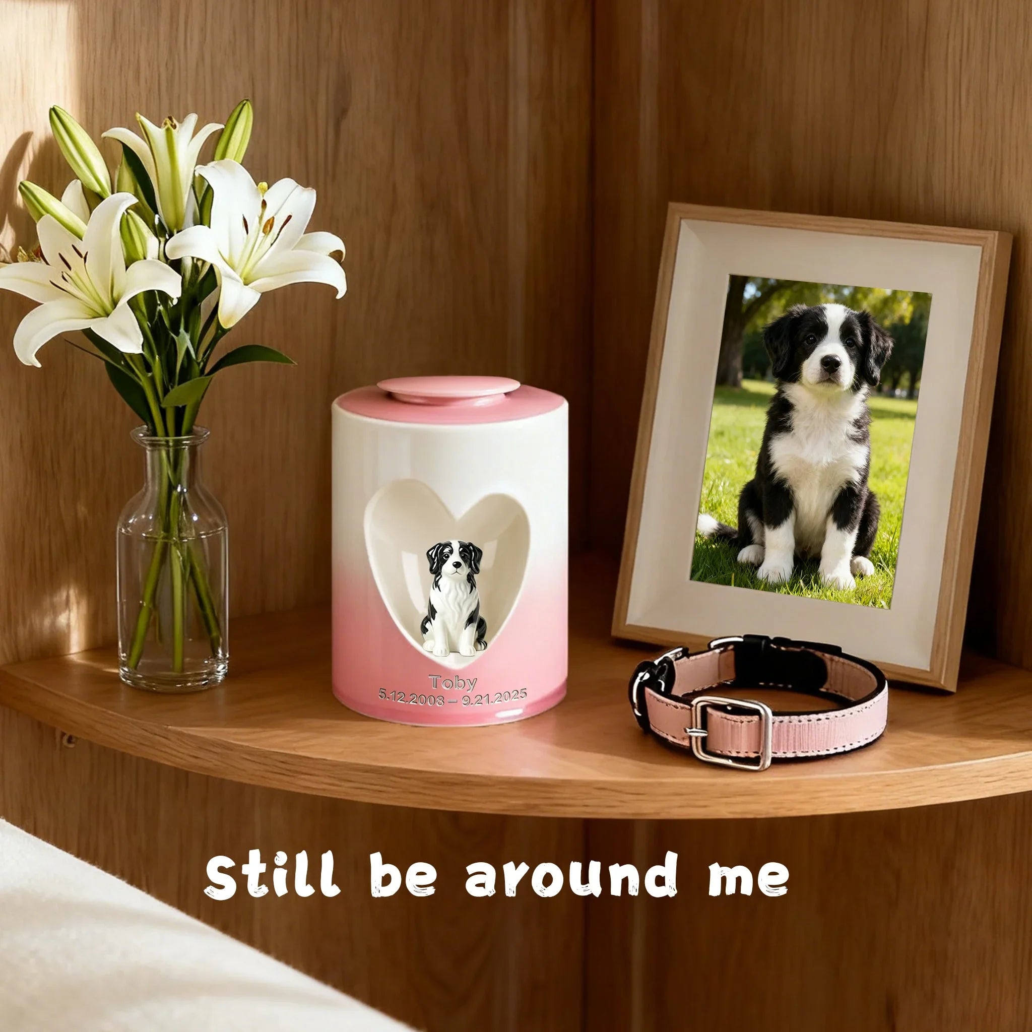 Personalized Dog Urn for Ashes – Custom Dog Urn with Portrait, Name & Date | Handmade Ceramic Dog Memorial Urn, Dog Ashes Keepsake