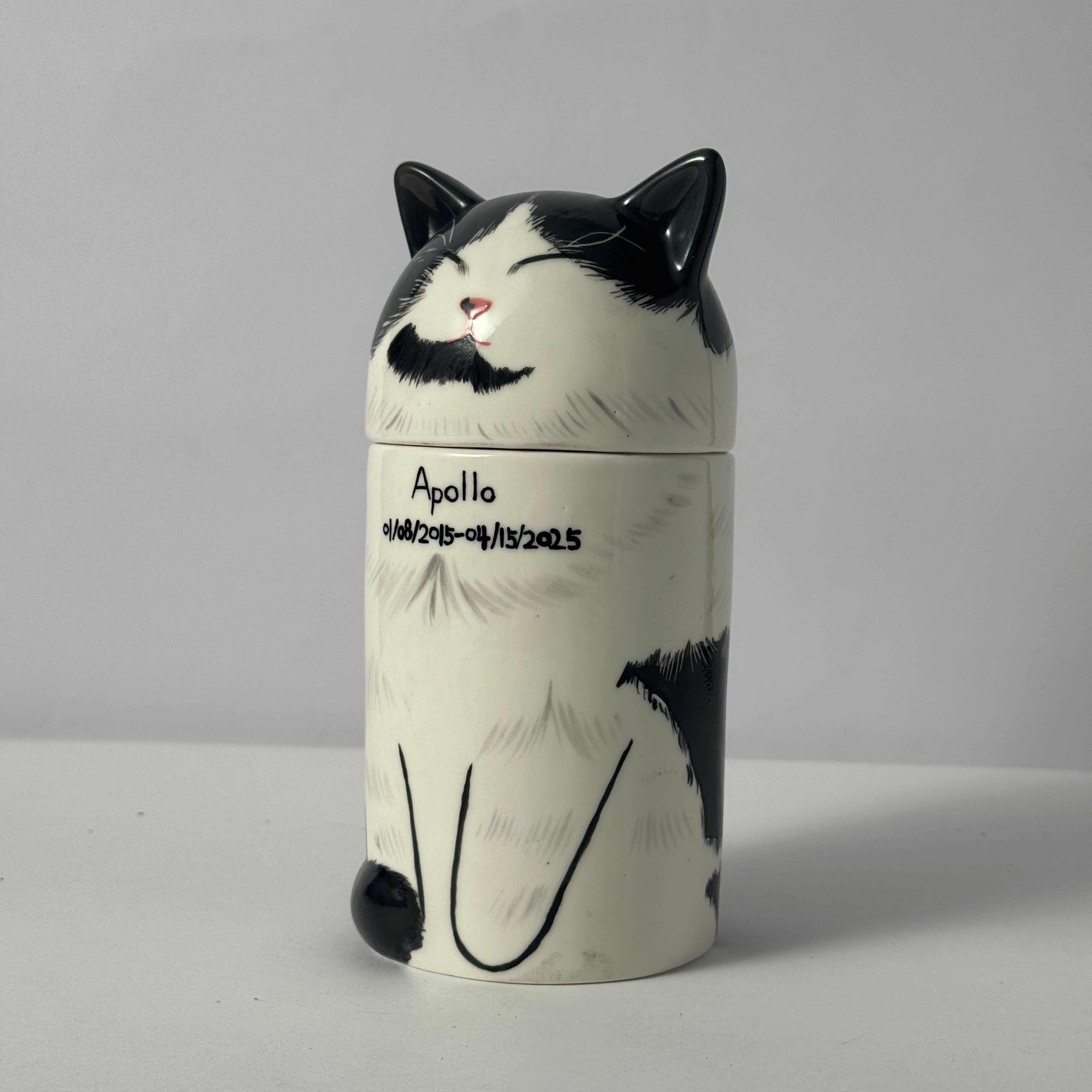 Personalized Cat Pet Urn Ceramic Kiln-Fired Hand-Painted Memorial