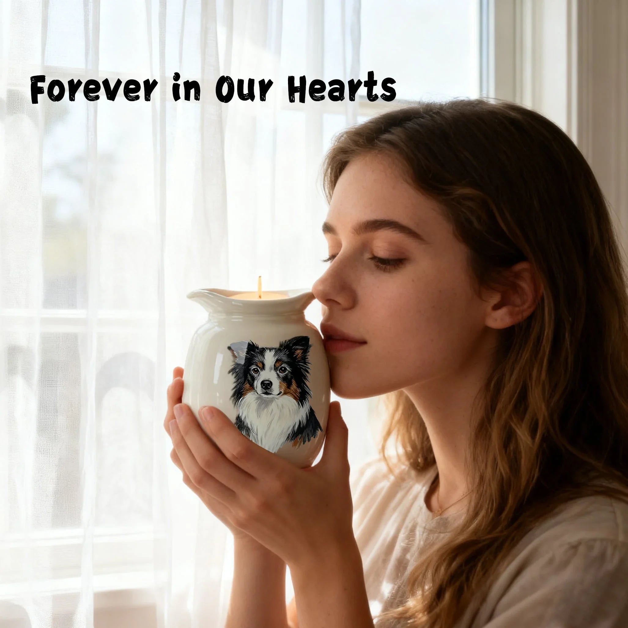 Personalized Cat Urns for Ashes With Candle Holder–Luxury Ceramic Pet Urns for Cat or Dog,Hand-Painting Portrait,Name&Date,Pet Loss Gift