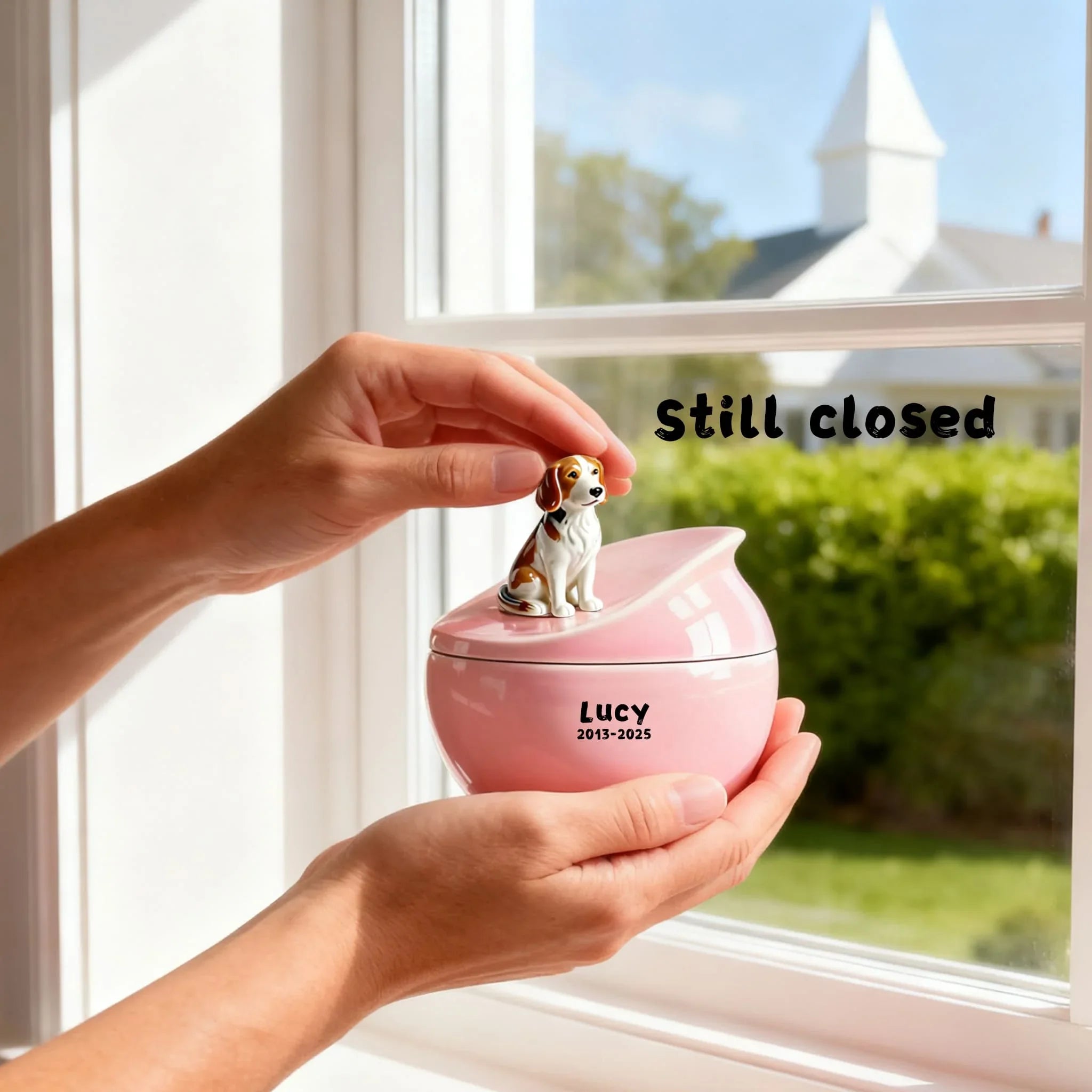 Personalized Dog Urn-Hand-Painted Ceramic Pet Urn for Ashes with Portrait, Name & Date | Custom Dog Memorial Keepsake, Forever Home Tribute