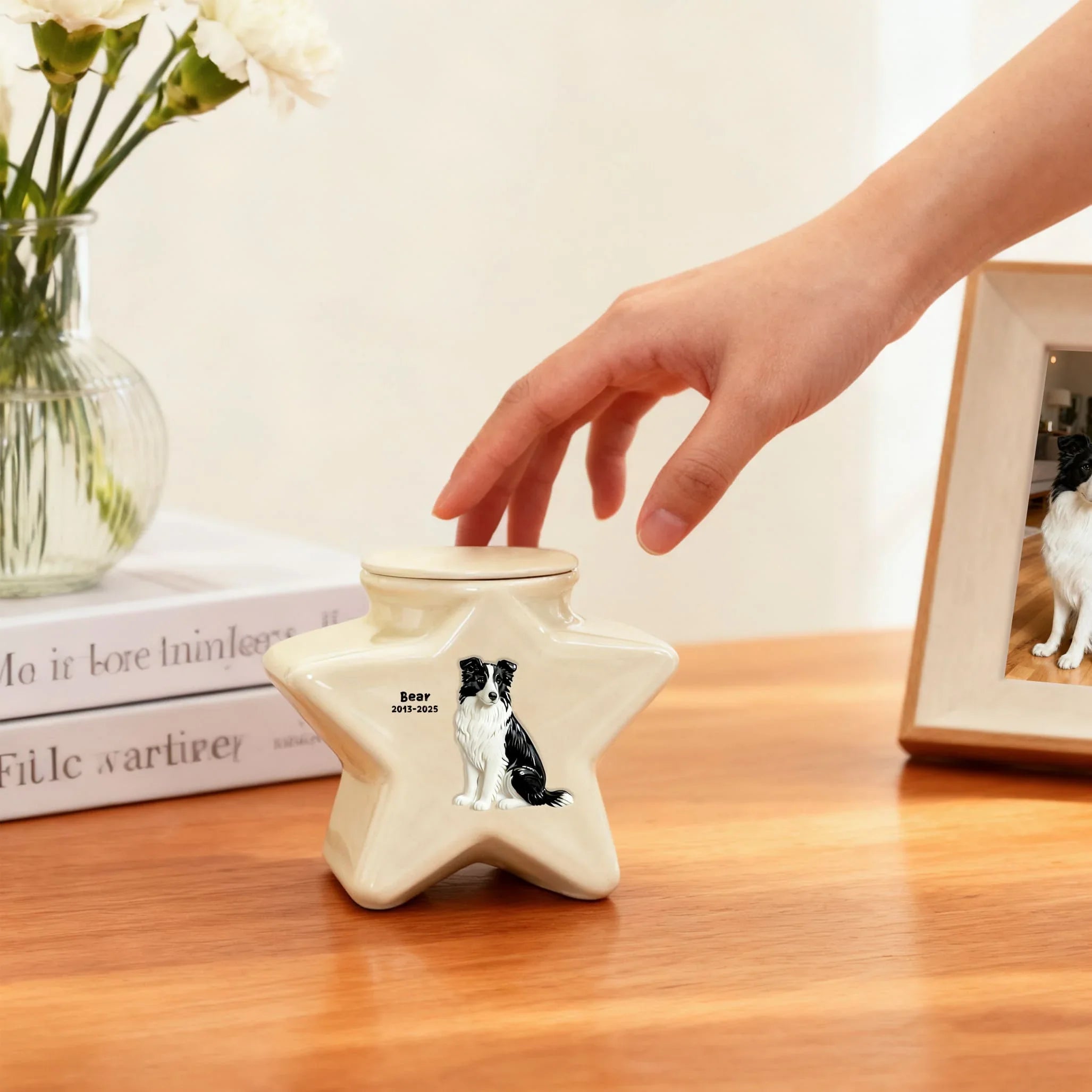 Ceramic Pet Urn - Custom Engraved Star Memorial Ashes Container