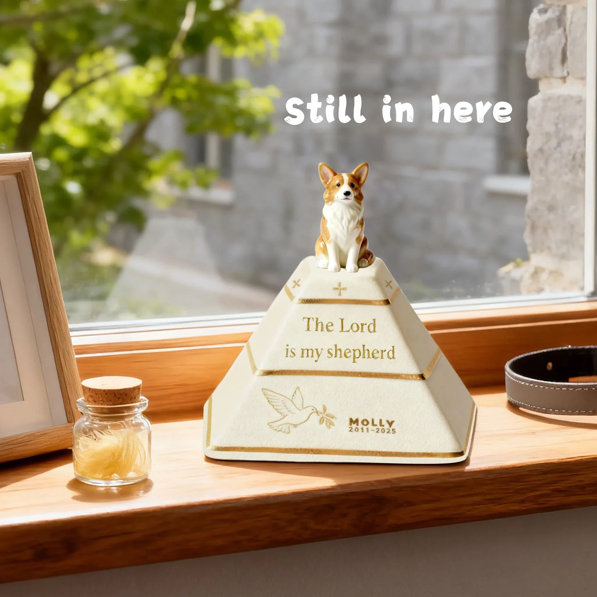 Personalized Pyramid Dog Urn – Custom Pet Ashes Urn with Hand-Sculpted Portrait & Name