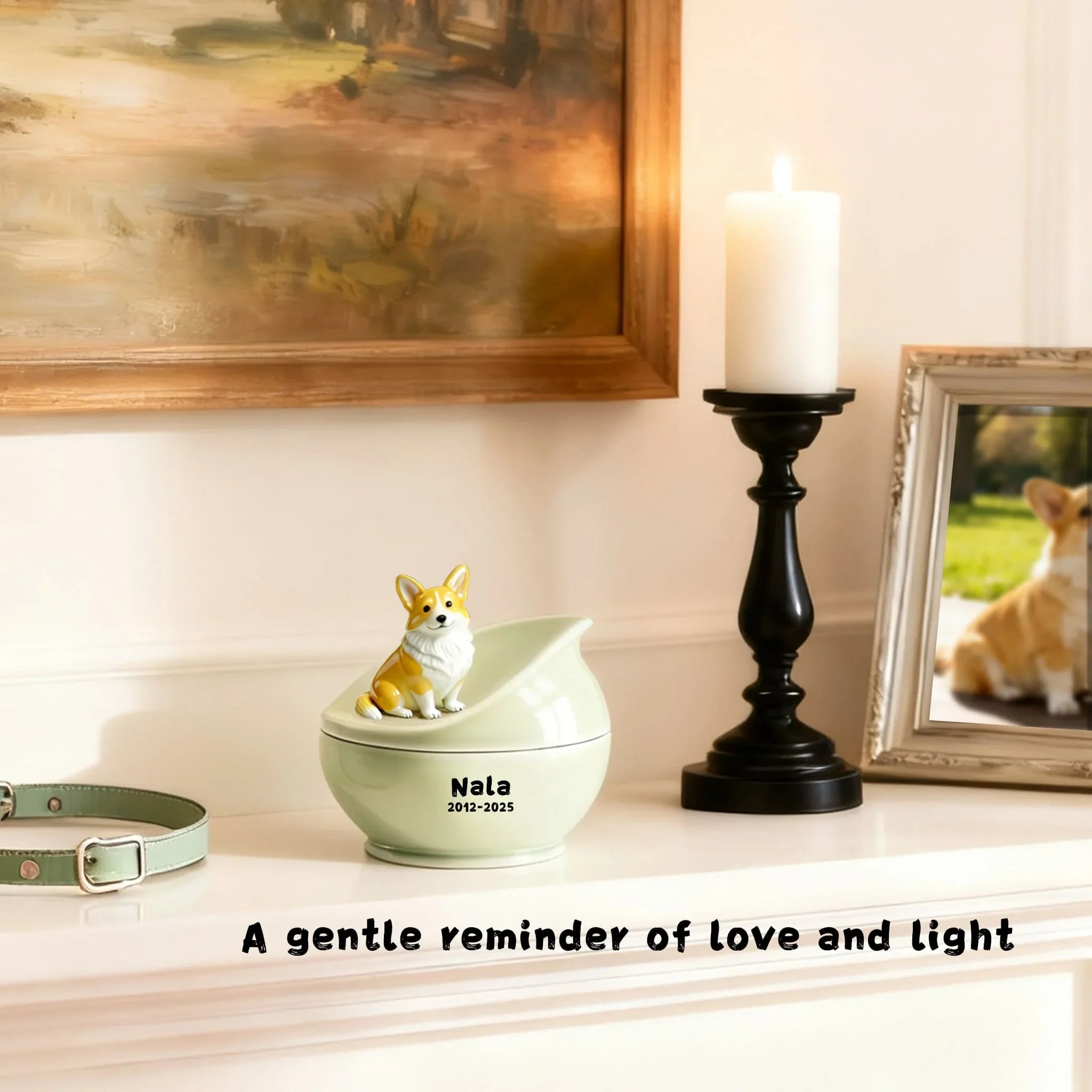 Personalized Dog Memorial Urn | Custom Ceramic Ashes Urn with Portrait, Name & Dates