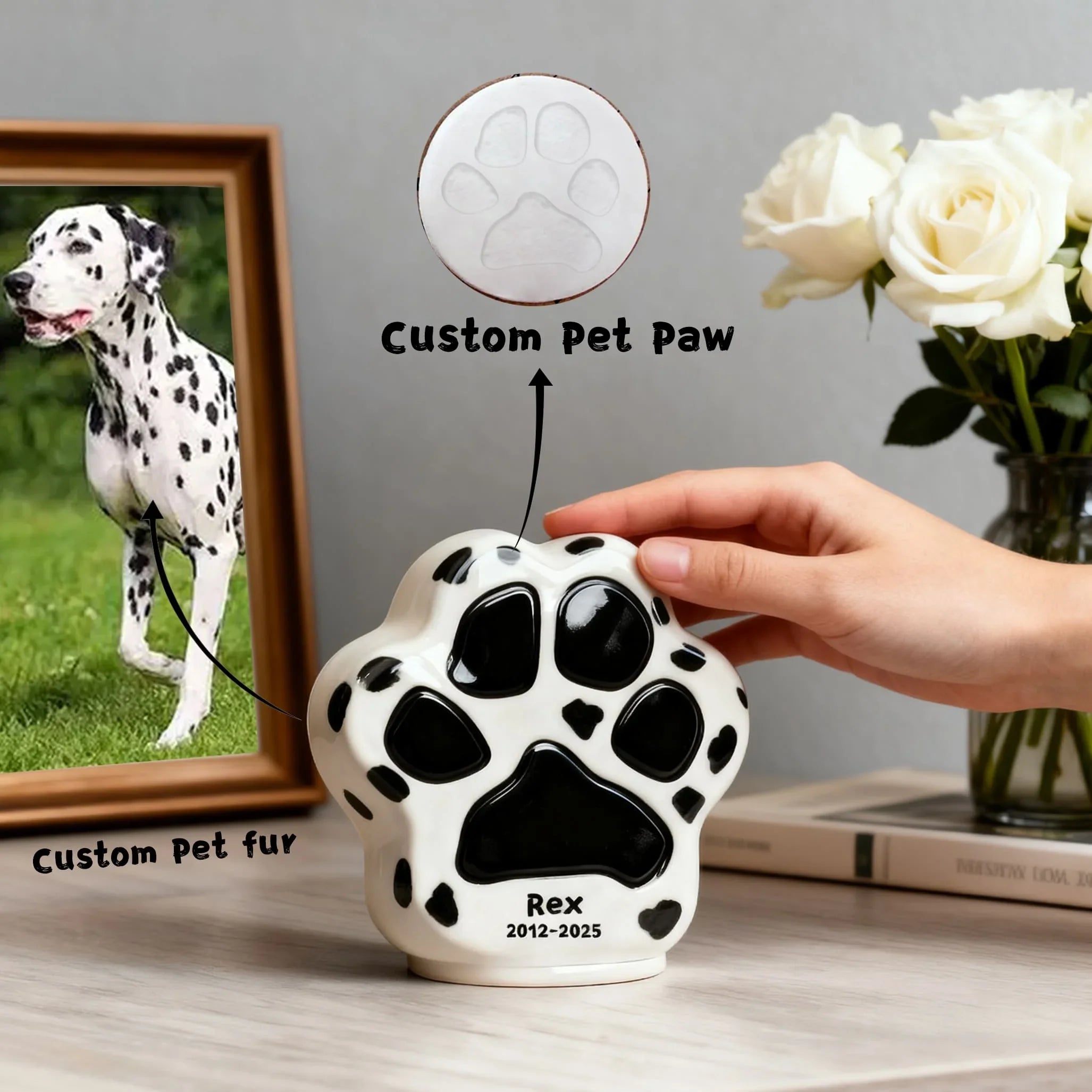 Custom Dog Urn with Personalized Paw Print - Beagle Memorial Jar to Cherish Your Pet’s Memory
