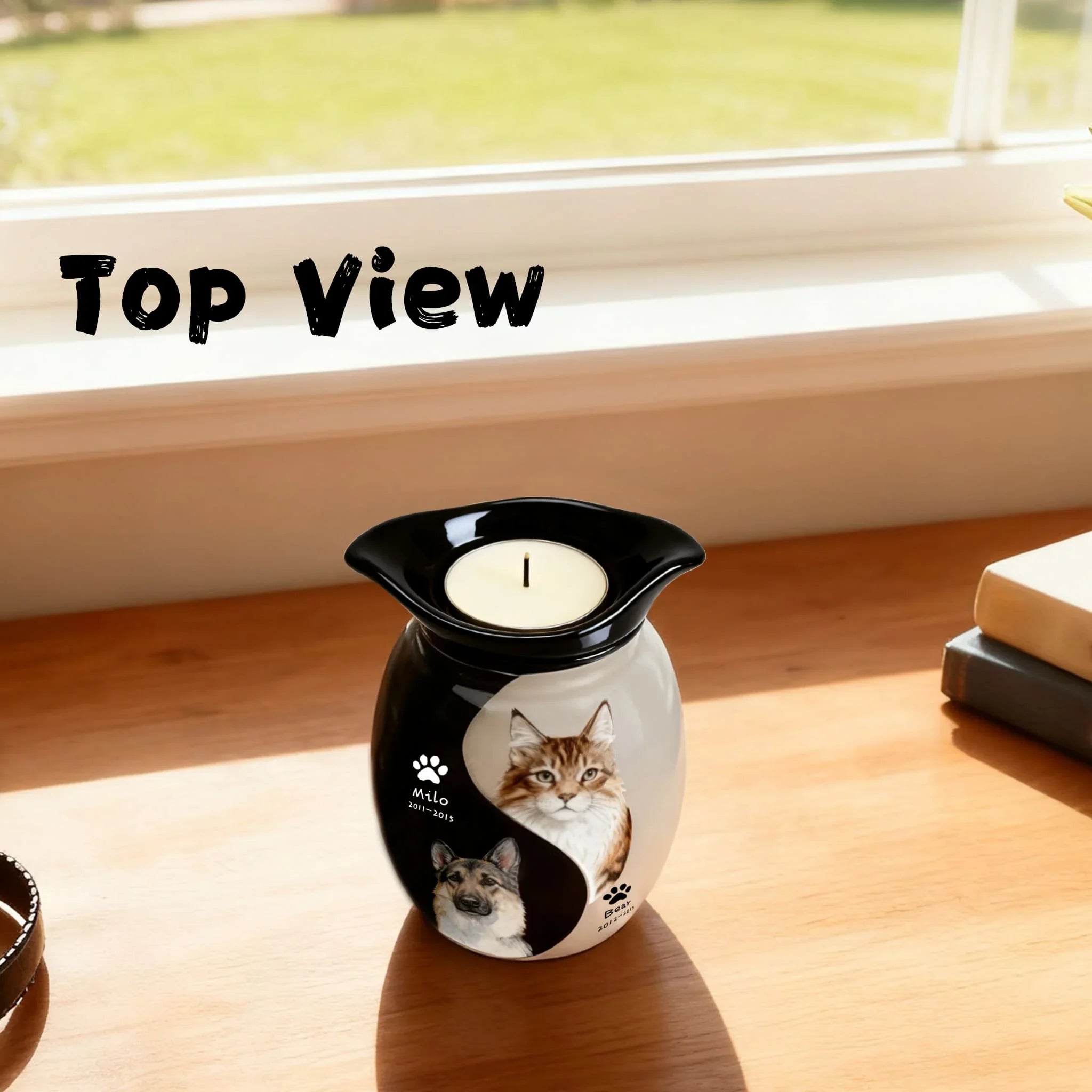 Custom Double Pet Urn with Hand-Painted Portraits | Memorial Urn for Ashes