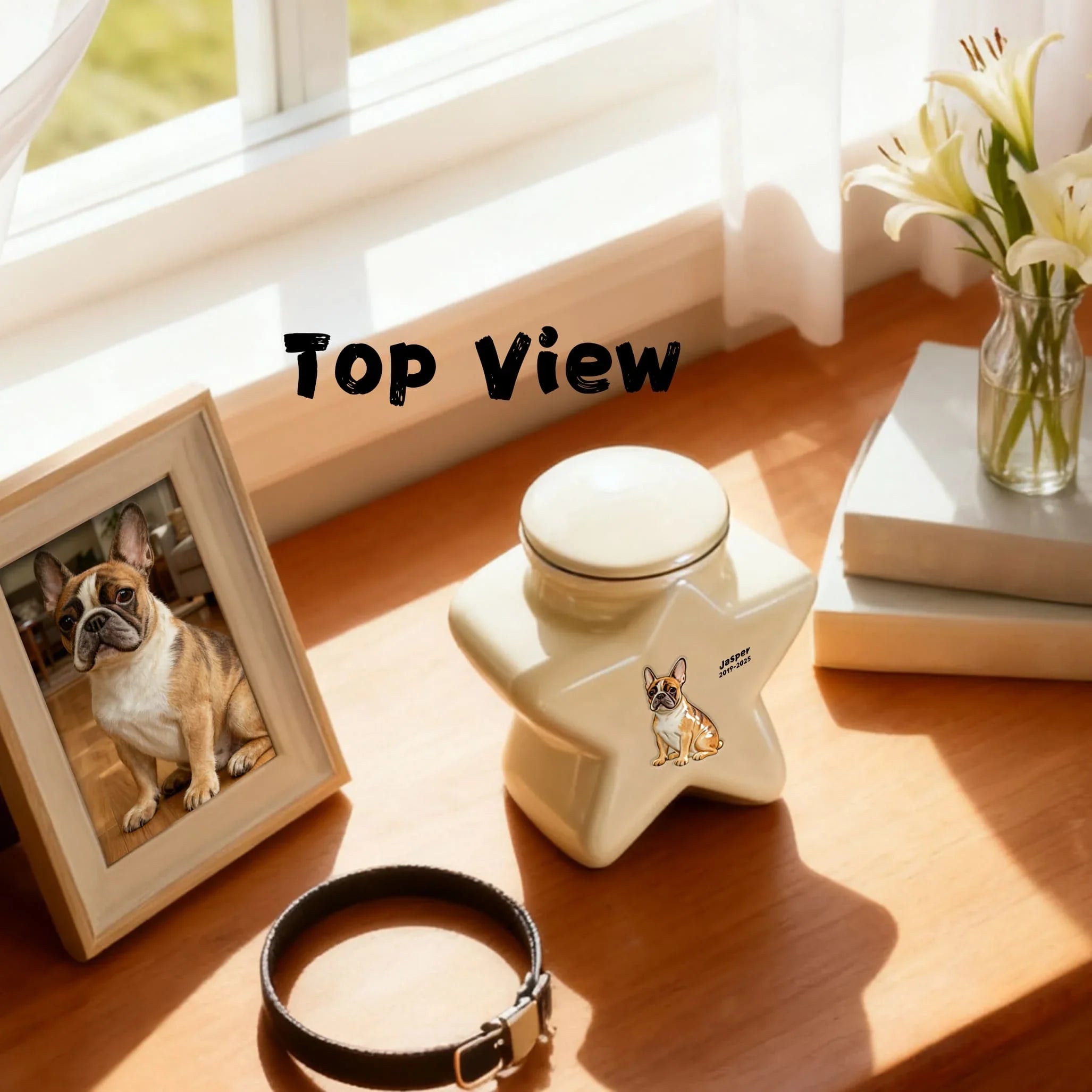 Personalized Star Ceramic Pet Urn for Border Collie - Custom Engraved Dog Memorial Ashes Container