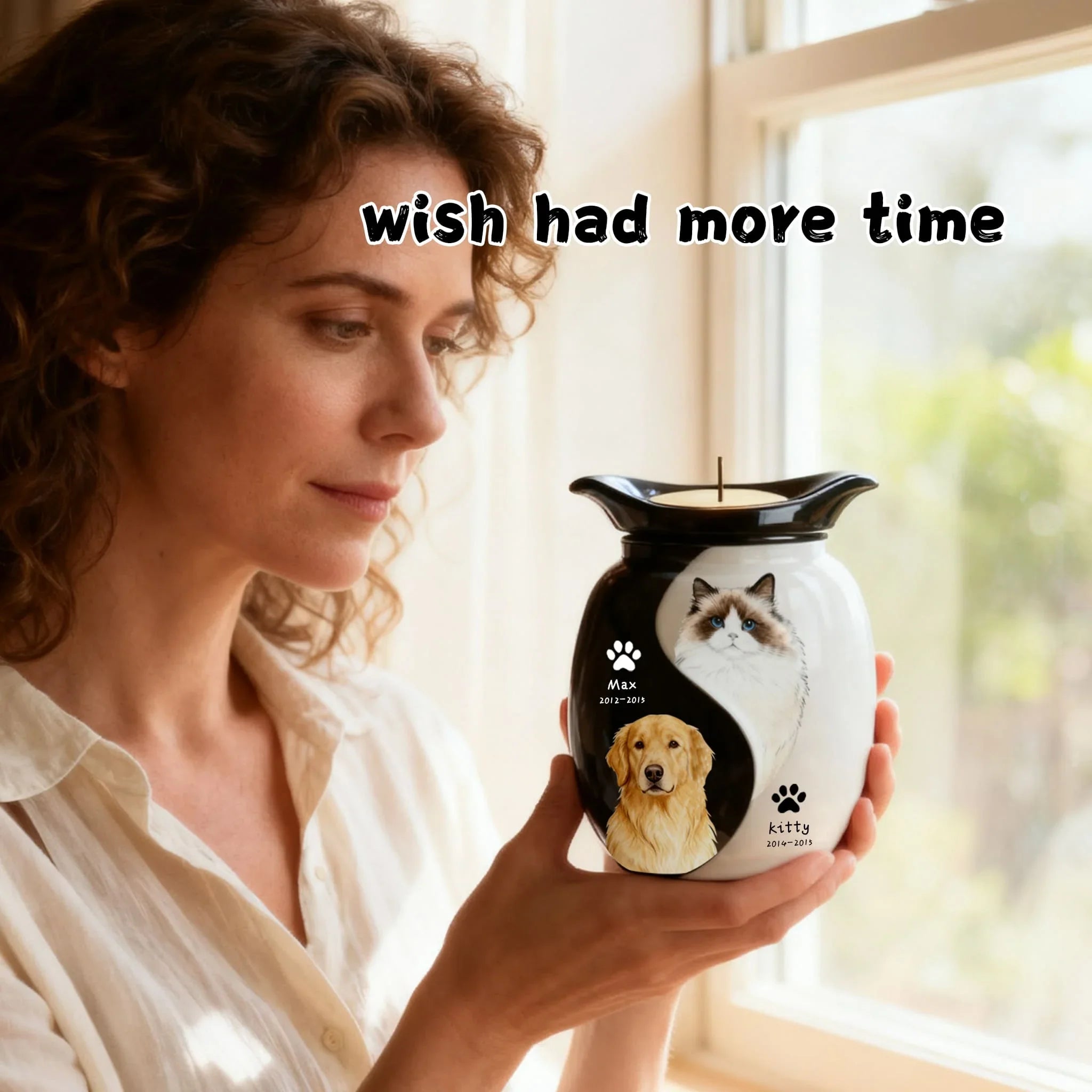 Personalized Pet Urn for Two Dogs or Cats | Dual Ashes Holder with Candle