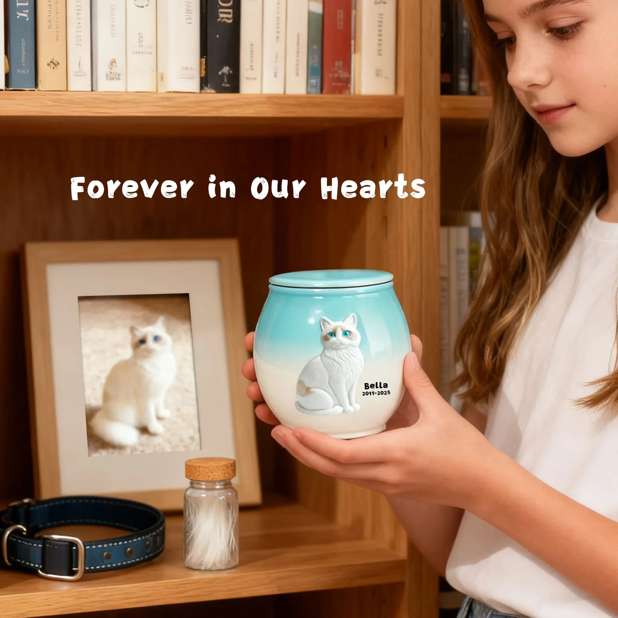 Custom Photo Cat Urn - Gradient Ceramic Pet Memorial Ashes Container