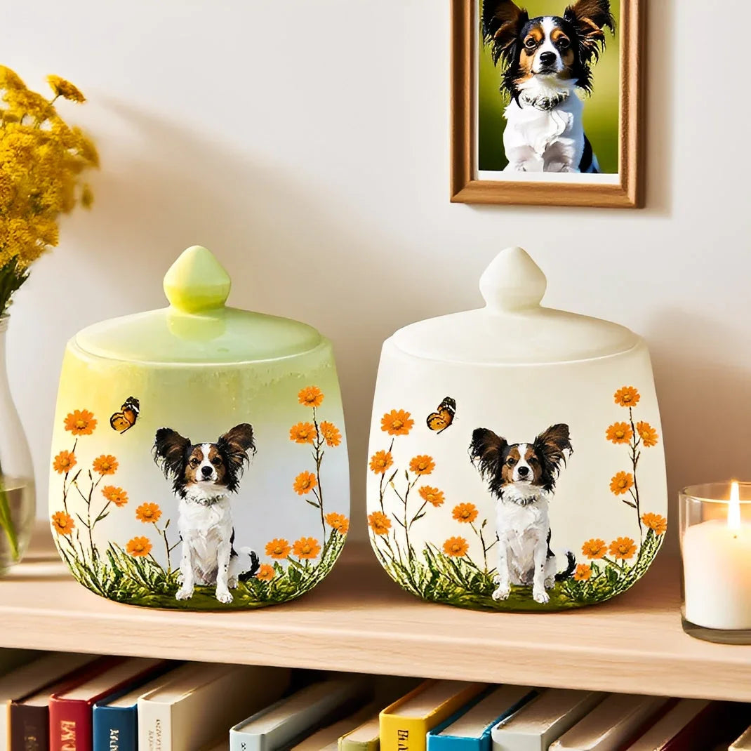 Personalized Dog Urn, Hand-Painted Ceramic Portrait,Name and Date,Floral, Pet Memorial Keepsake, Forever Home & Comfort for Beloved Fur Baby