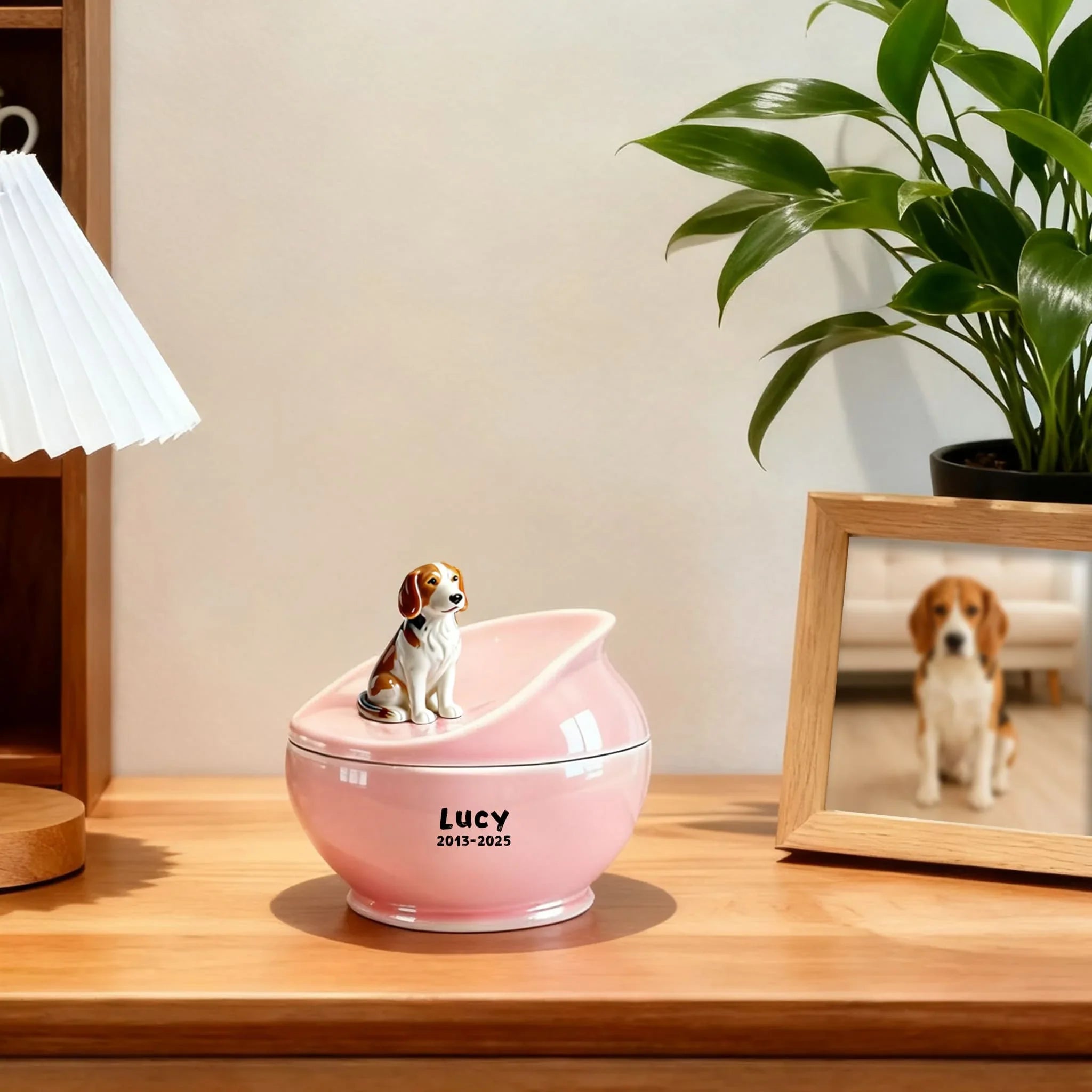 Personalized Dog Memorial Urn | Custom Ceramic Ashes Urn with Portrait, Name & Dates