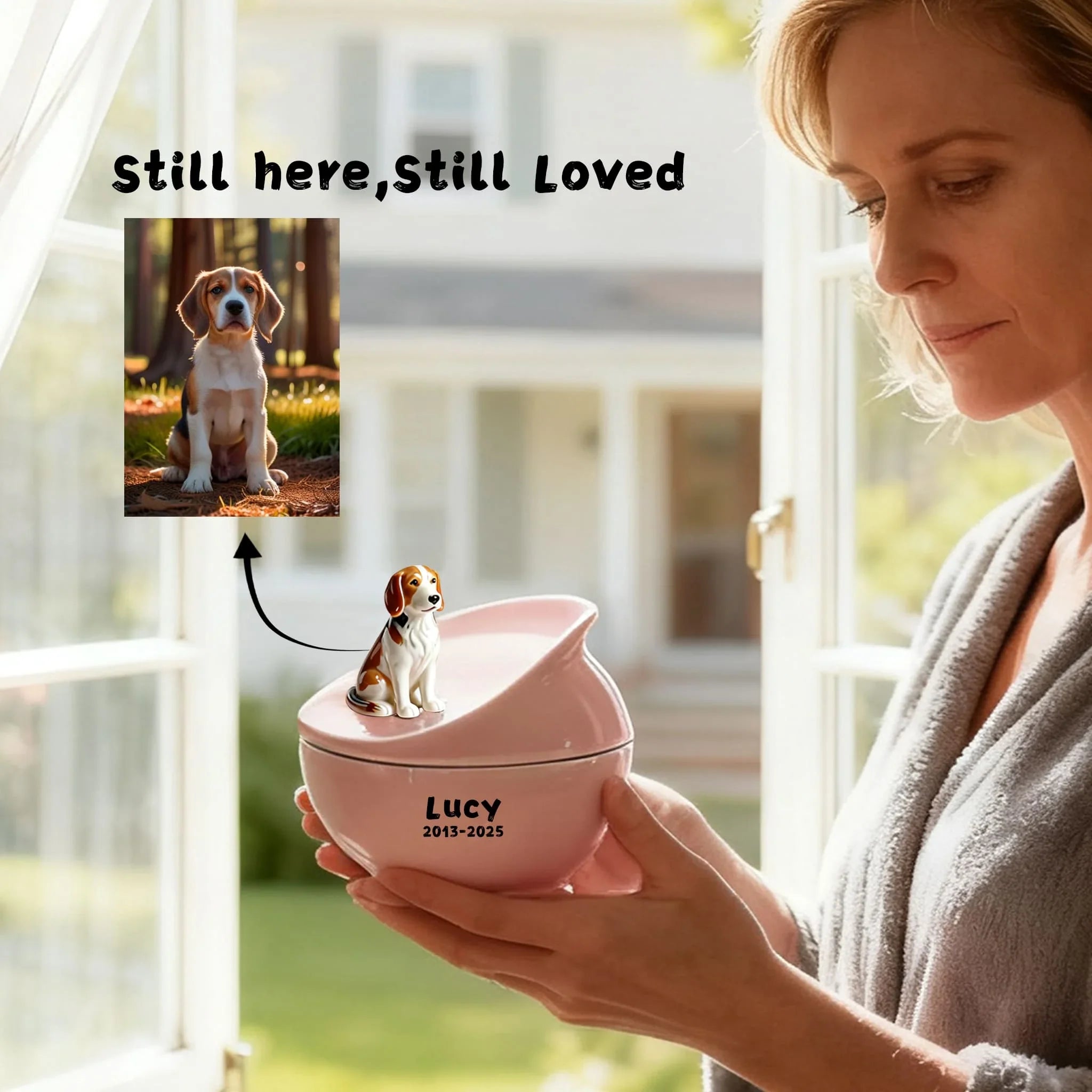 Five Elements Missing Corner Memorial Urn for Dogs & Cats - Personalized Ceramic Pet Ashes Urn