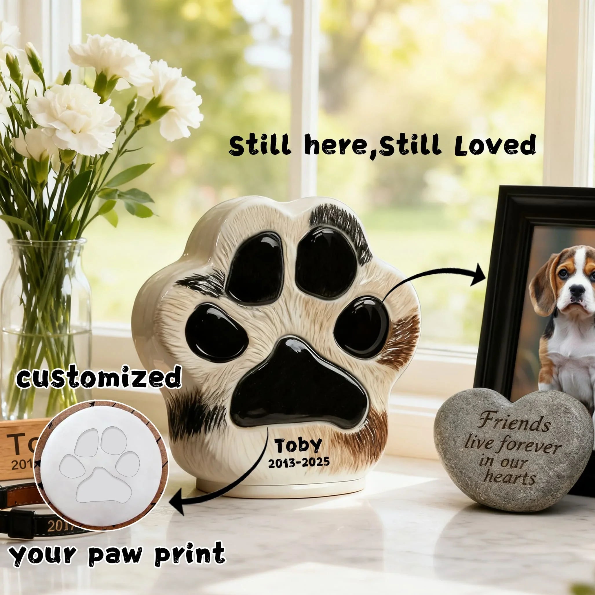 Personalized Pet Urn for Dogs (All Breeds) - Custom Paw Print Ceramic Urn | Tariff-Included Shipping