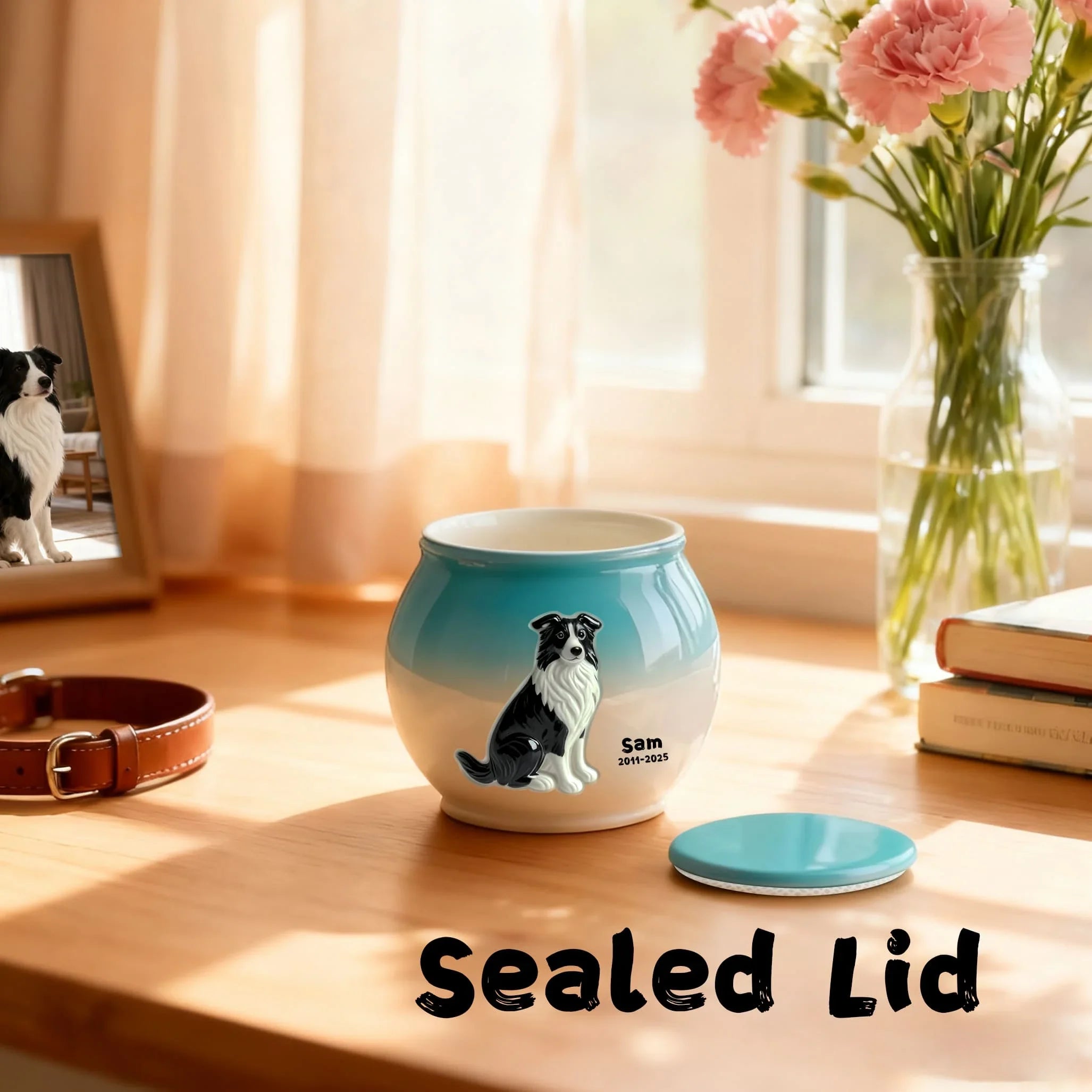 Custom Dog Urn with Engraved Name & Portrait | Gradient Ceramic Memorial for Cats & Dogs