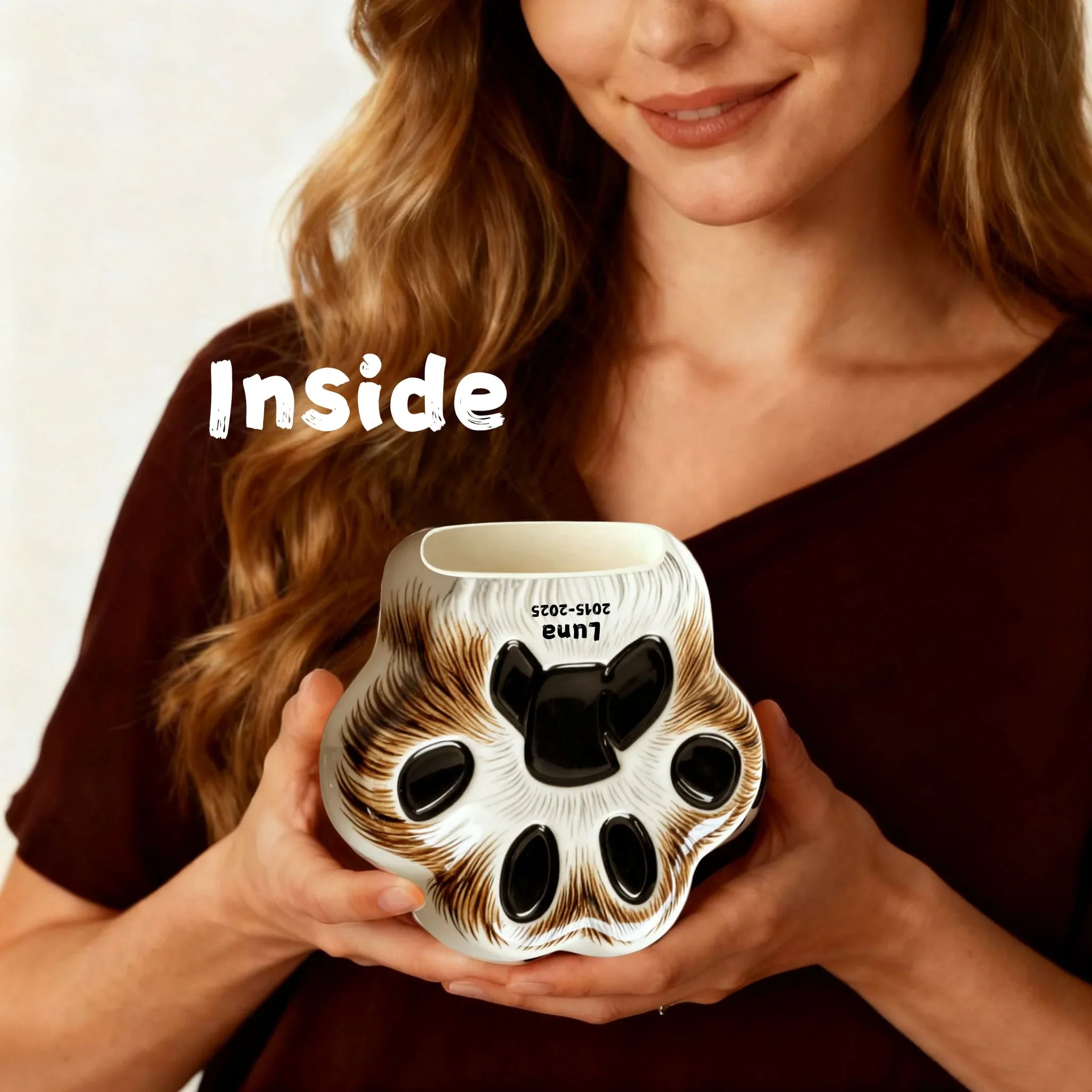 Custom Cat Urn - Paw Print Shape with Engraved Name & Pet Fur Pattern | Personalized Feline Memorial Jar