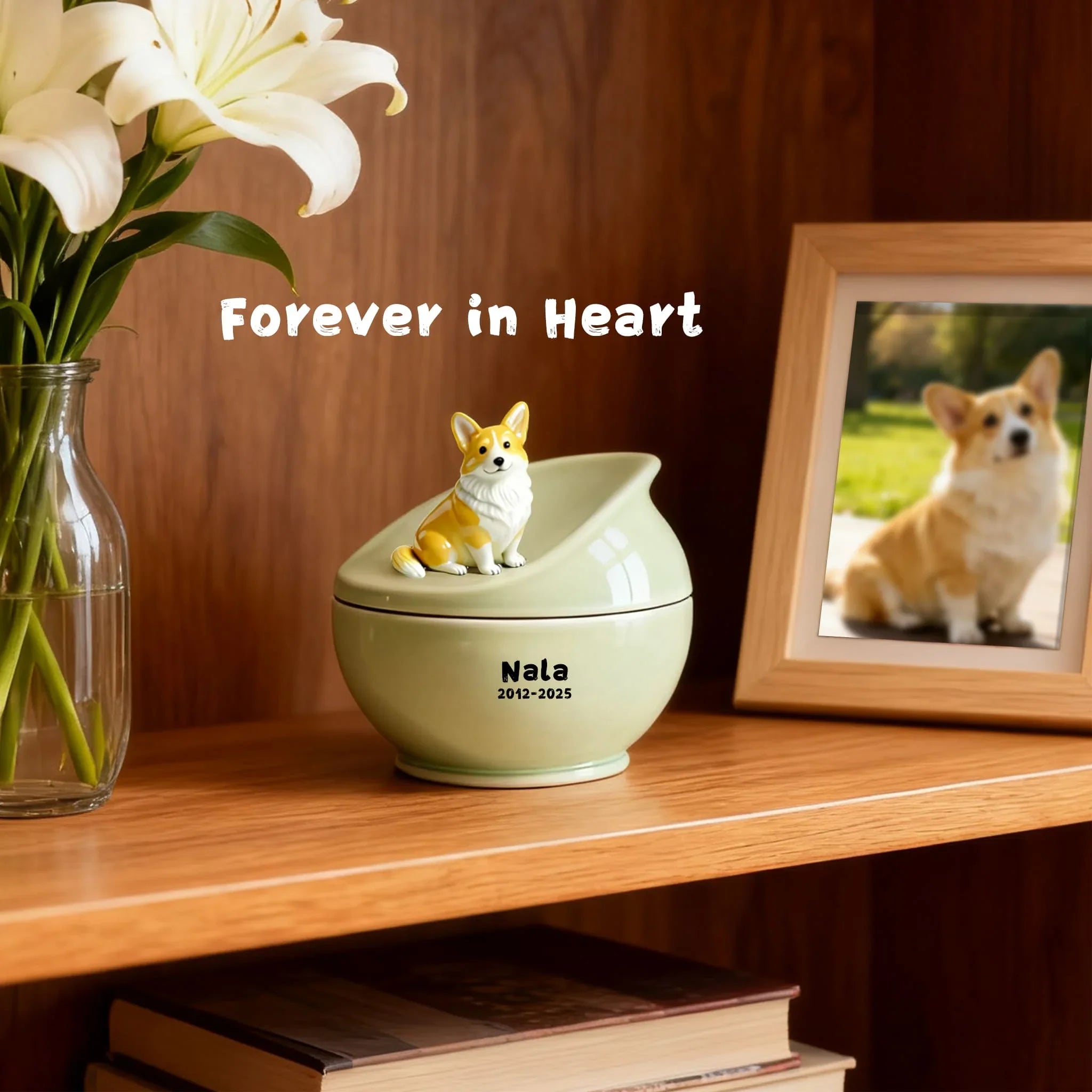 Personalized Dog Urn-Hand-Painted Ceramic Pet Urn for Ashes with Portrait, Name & Date | Custom Dog Memorial Keepsake, Forever Home Tribute