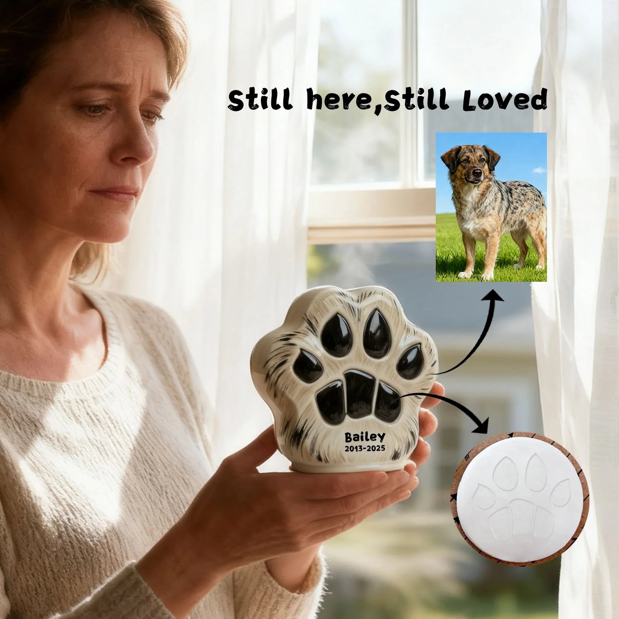 Personalized Pet Urn for Dogs (All Breeds) - Custom Paw Print Ceramic Urn | Tariff-Included Shipping