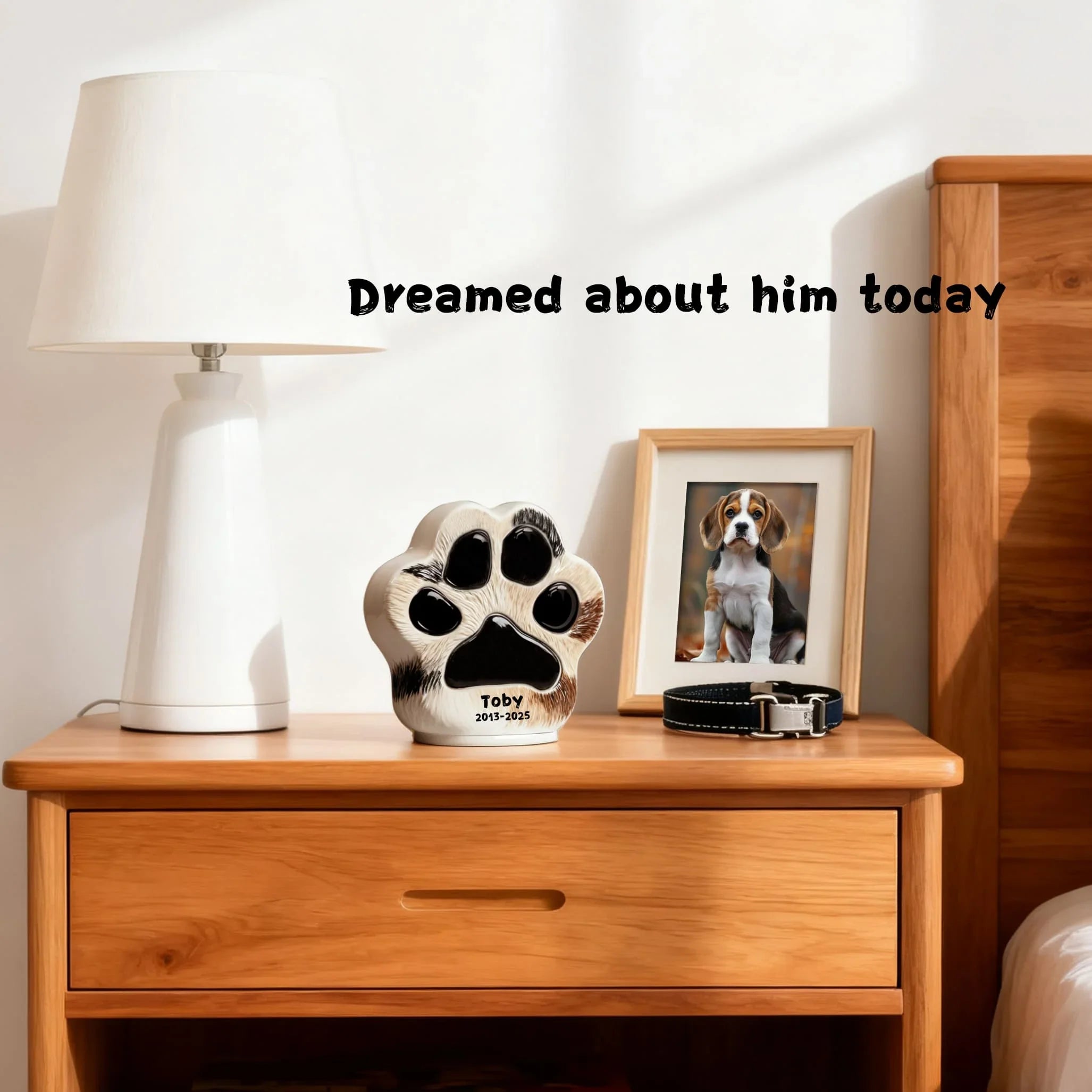 Custom Dog Urn with Personalized Paw Print - Beagle Memorial Jar to Cherish Your Pet’s Memory