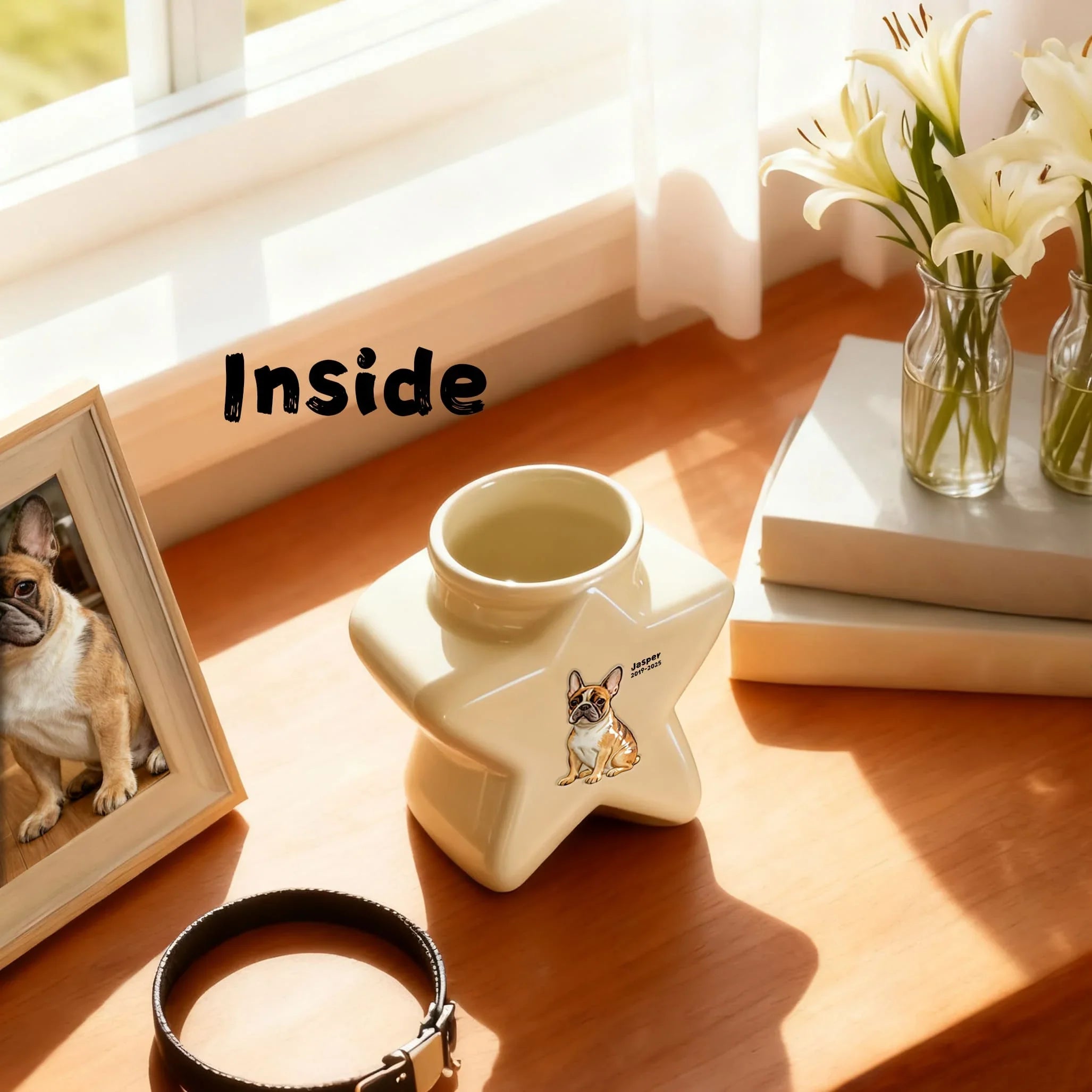 Custom Personalized Border Collie Pet Urn - Engraved Star Ceramic Dog Ashes Memorial