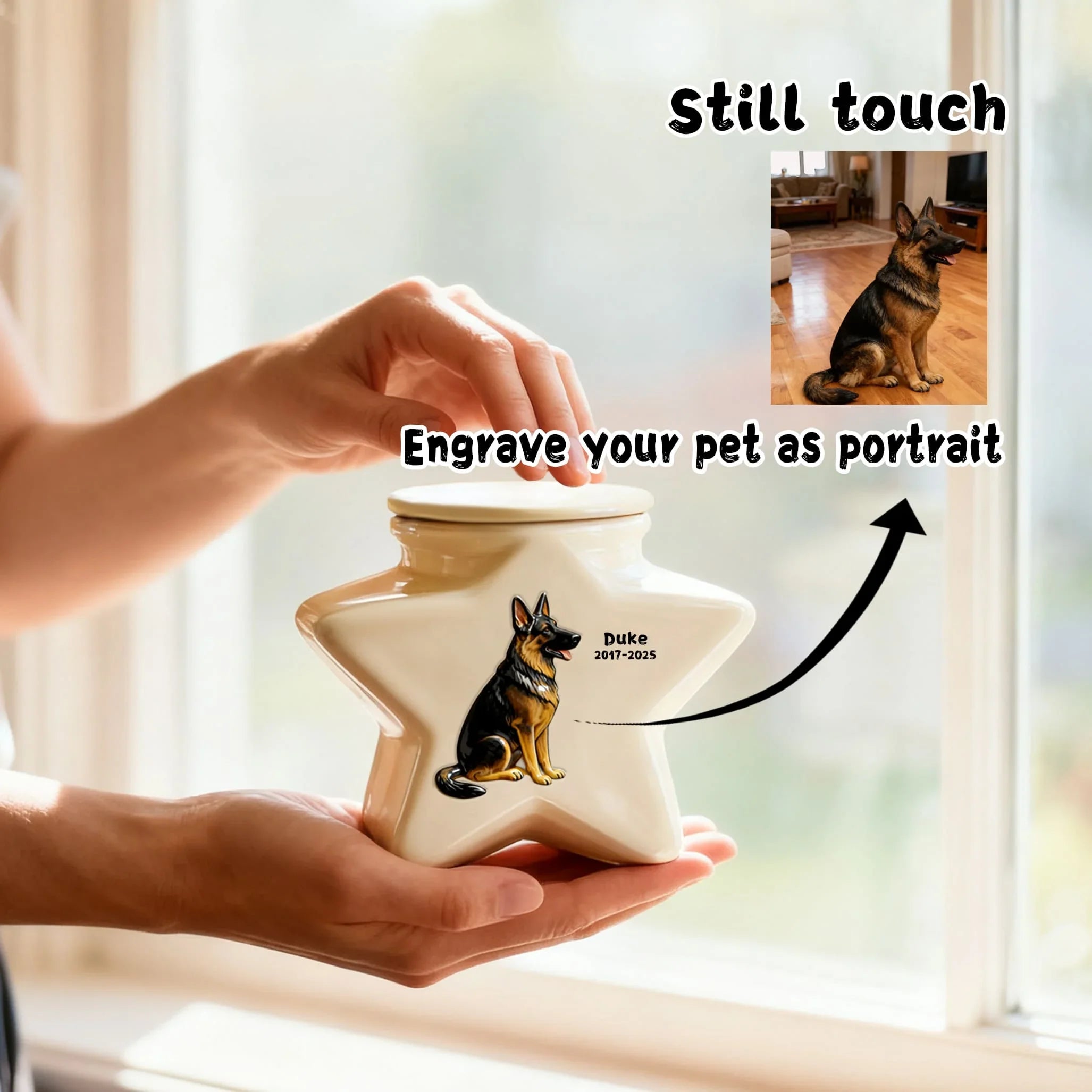 Personalized Star Ceramic Pet Urn for Border Collie - Custom Engraved Dog Memorial Ashes Container