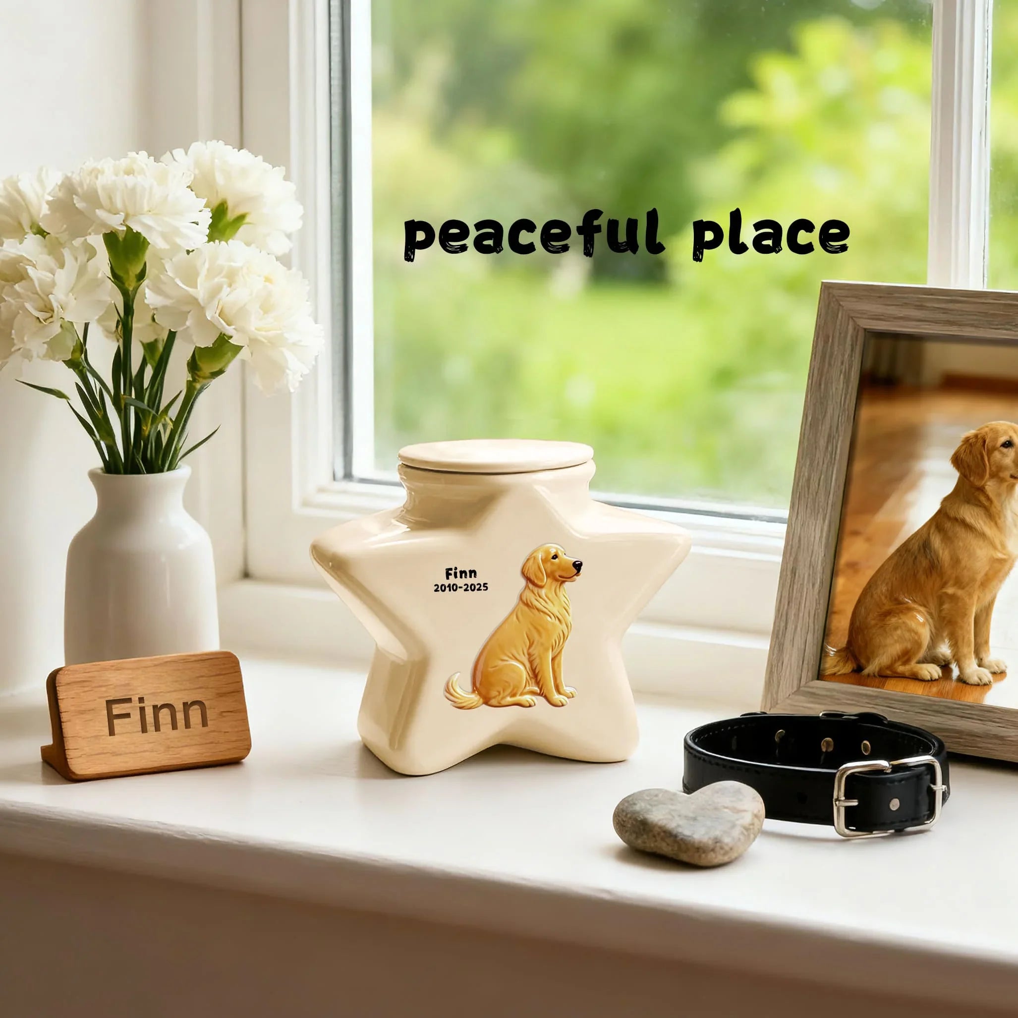 Ceramic Pet Urn - Custom Engraved Star Memorial Ashes Container
