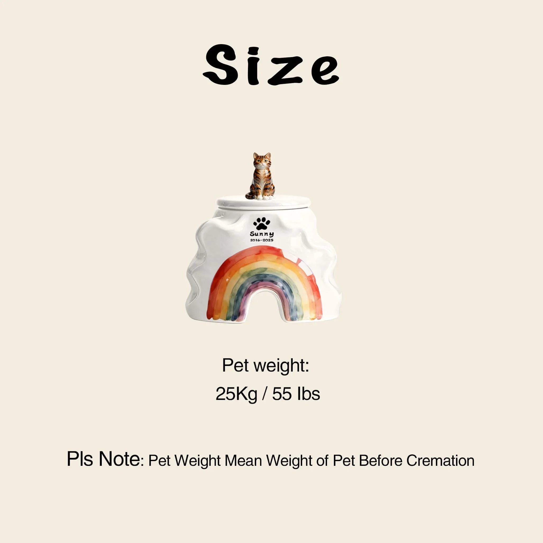 Custom Cat Urn - Rainbow Bridge Memorial with Engraved Name and Pet Portrait