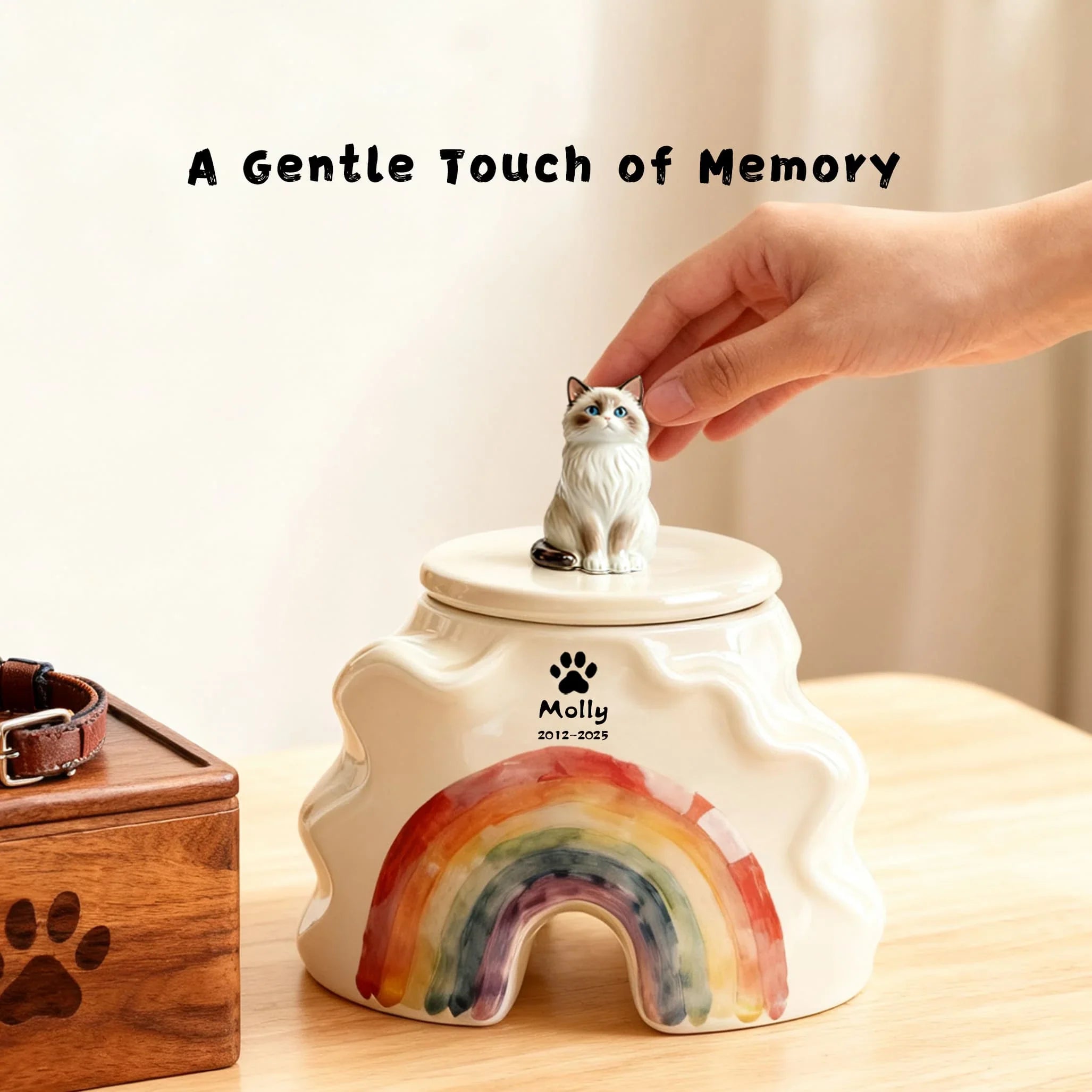 Personalized Cat Cremation Urn - Custom Pet Portrait & Date Engraving