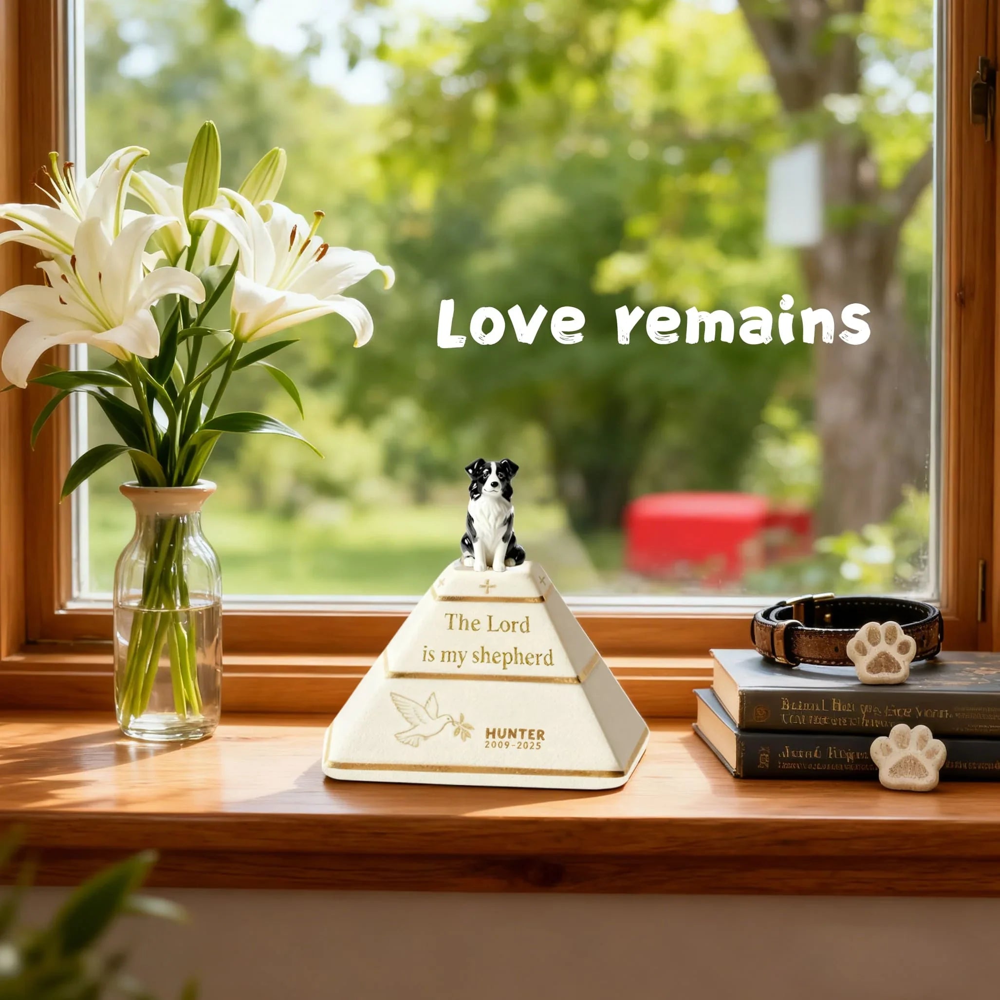 Personalized Pyramid Dog Urn – Custom Pet Ashes Urn with Hand-Sculpted Portrait & Name