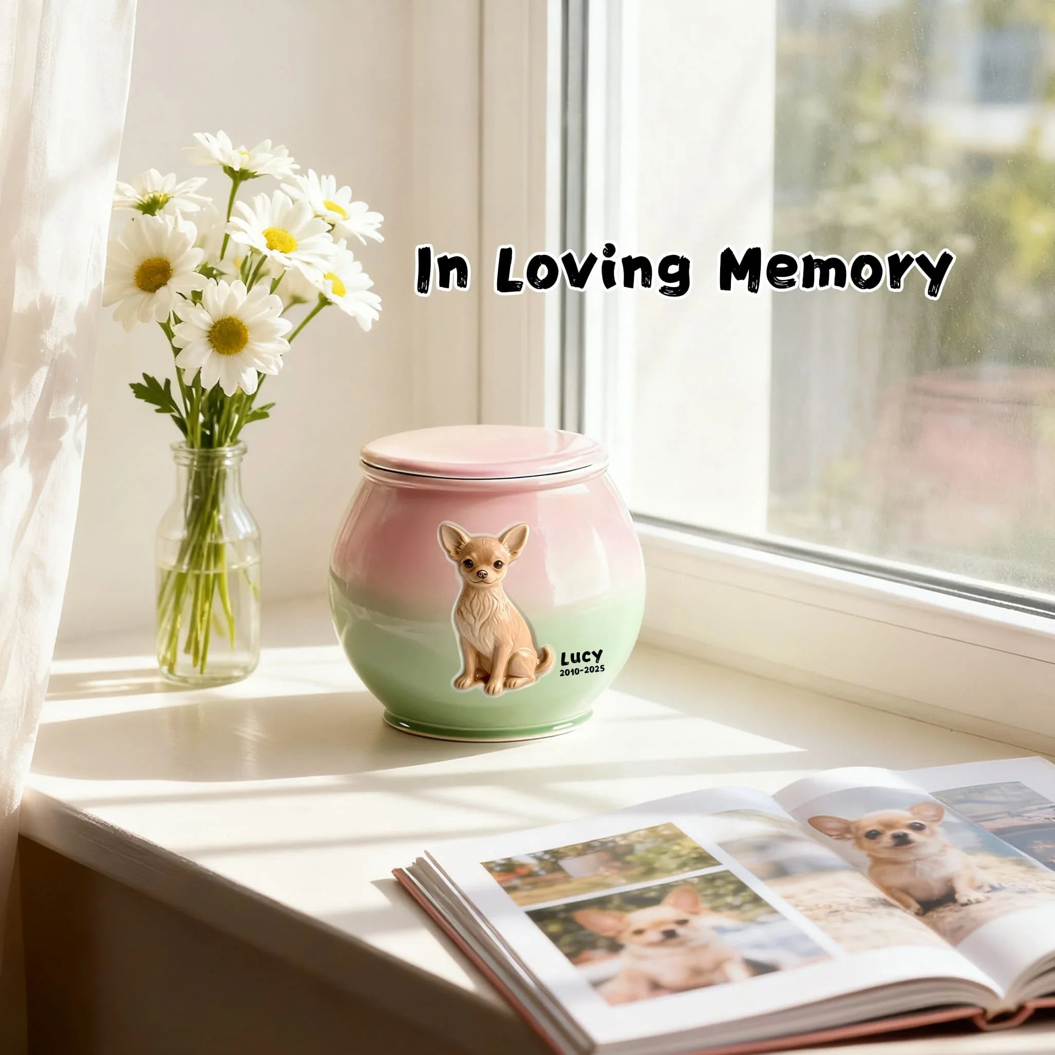 Personalized Pet Urn for Dogs – Custom Ceramic Dog Memorial Urn with Engraved Name & Photo