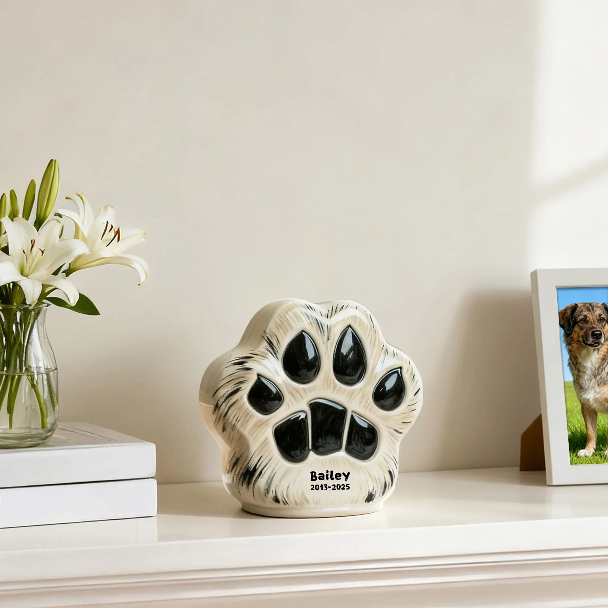 Custom Dog Urn with Personalized Paw Print - Beagle Memorial Jar to Cherish Your Pet’s Memory