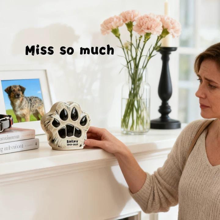 Custom Dog Urn with Personalized Paw Print - Beagle Memorial Jar to Cherish Your Pet’s Memory