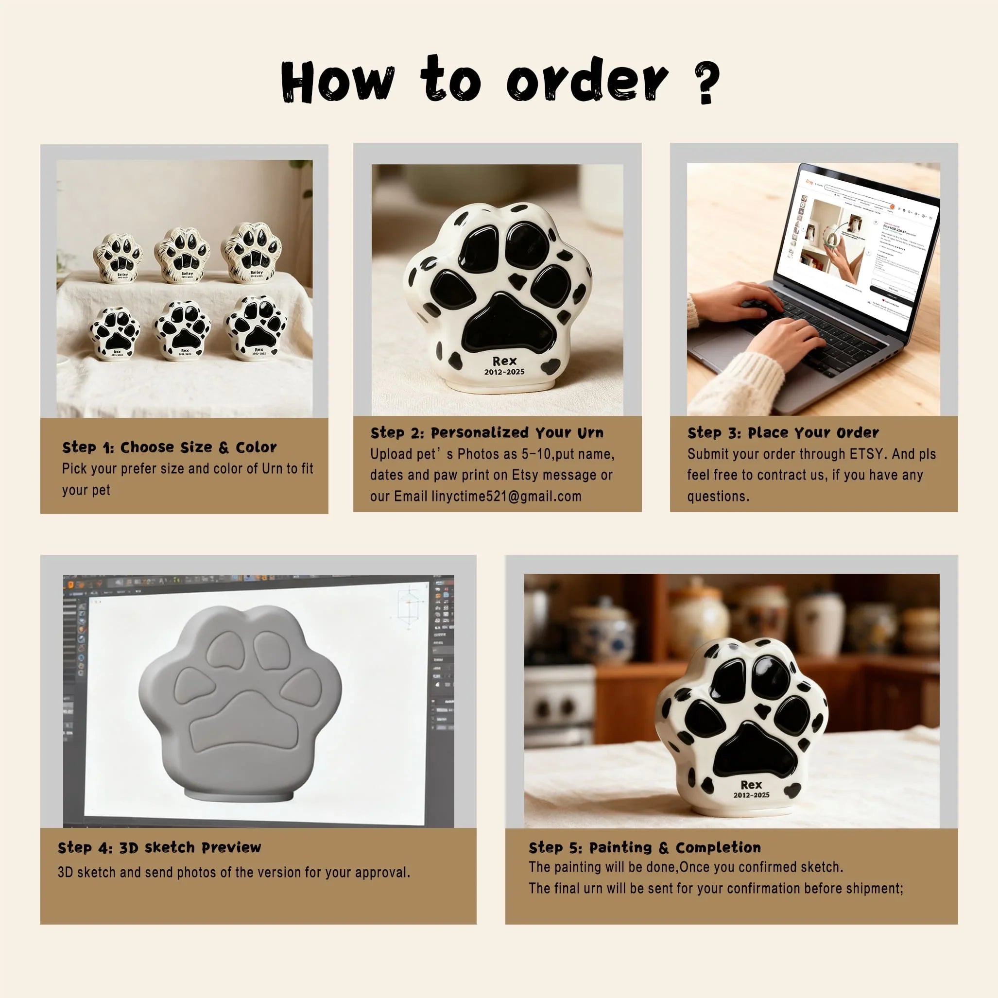 Personalized Pet Urn for Dogs (All Breeds) - Custom Paw Print Ceramic Urn | Tariff-Included Shipping