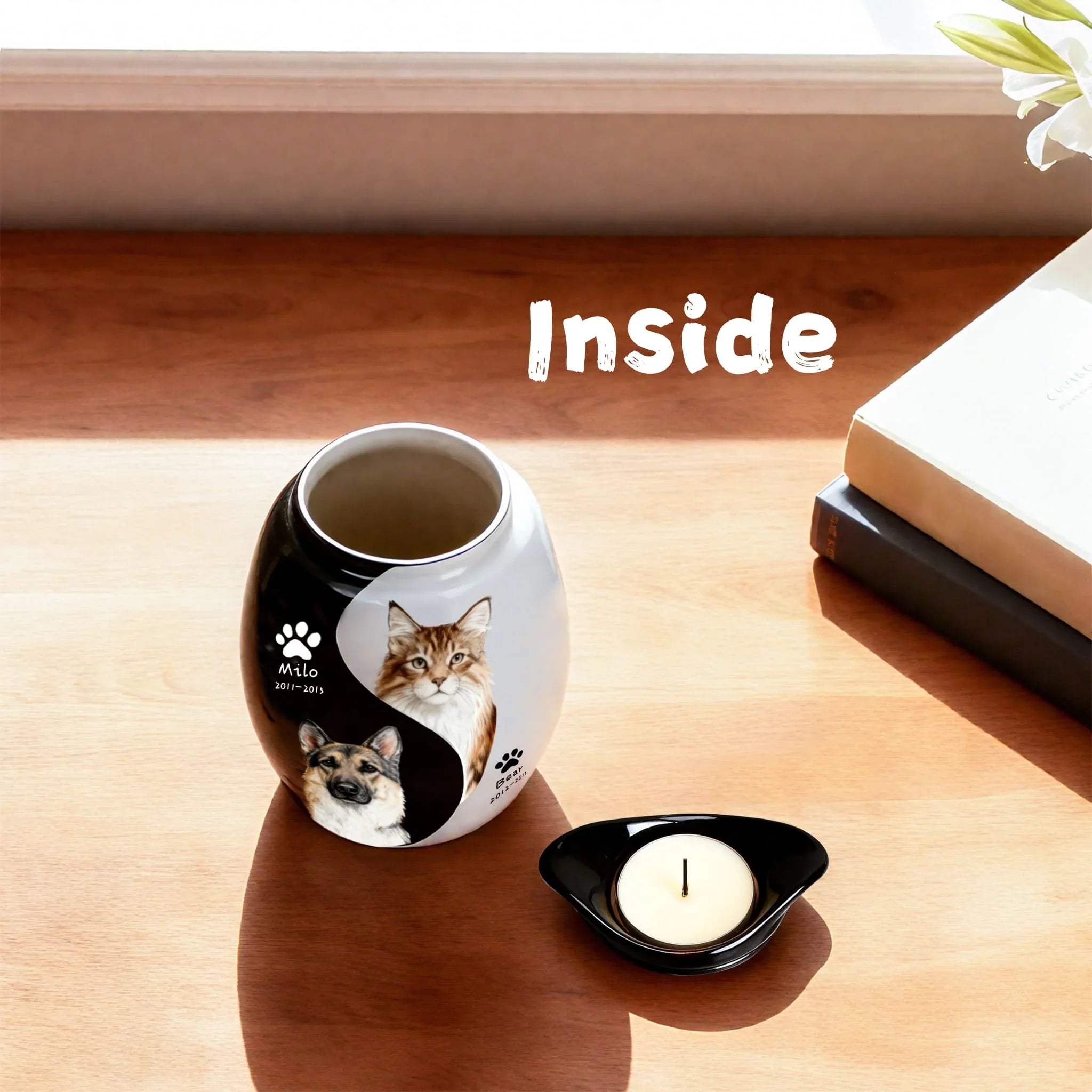 Custom Double Pet Urn with Hand-Painted Portraits | Memorial Urn for Ashes