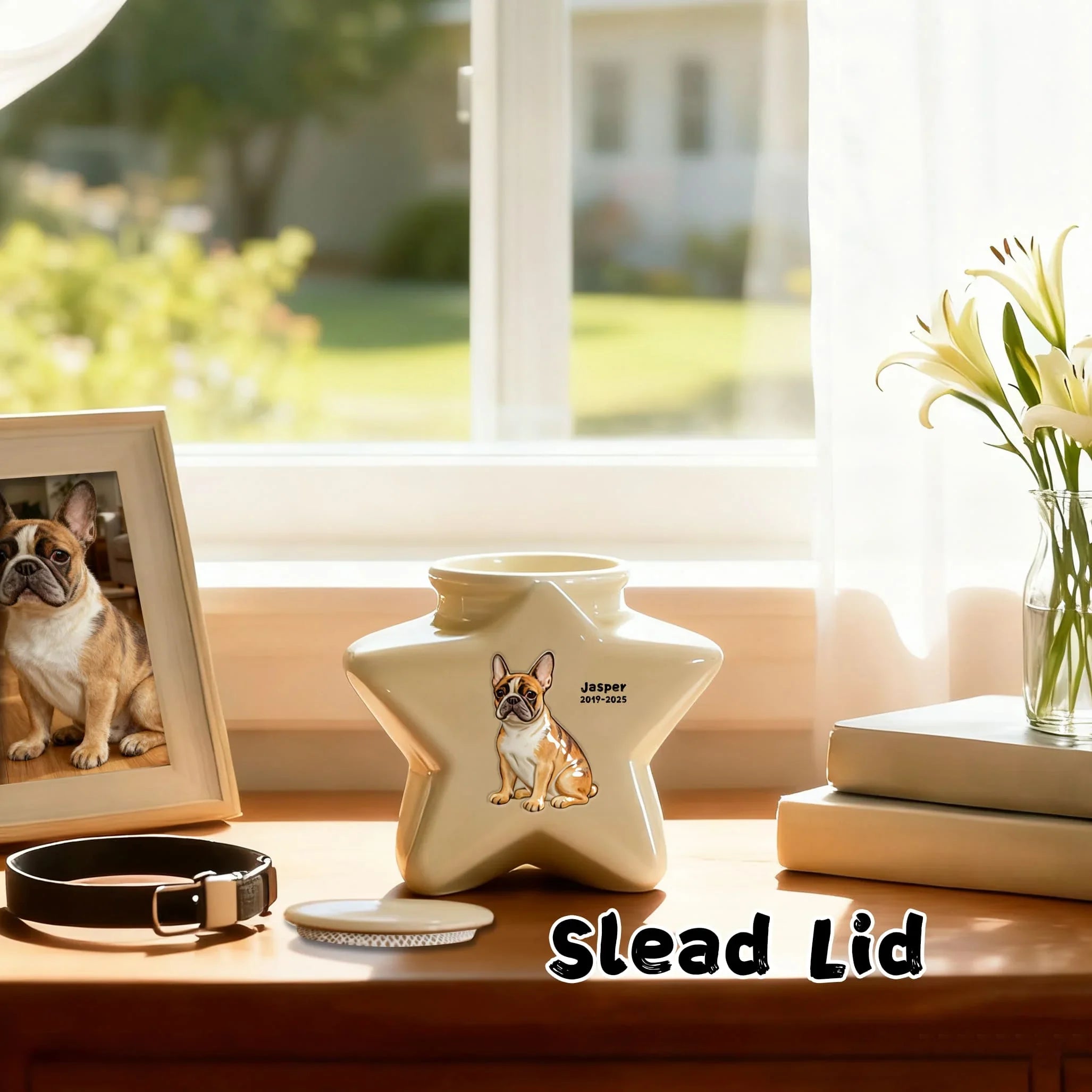 Custom Personalized Border Collie Pet Urn - Engraved Star Ceramic Dog Ashes Memorial