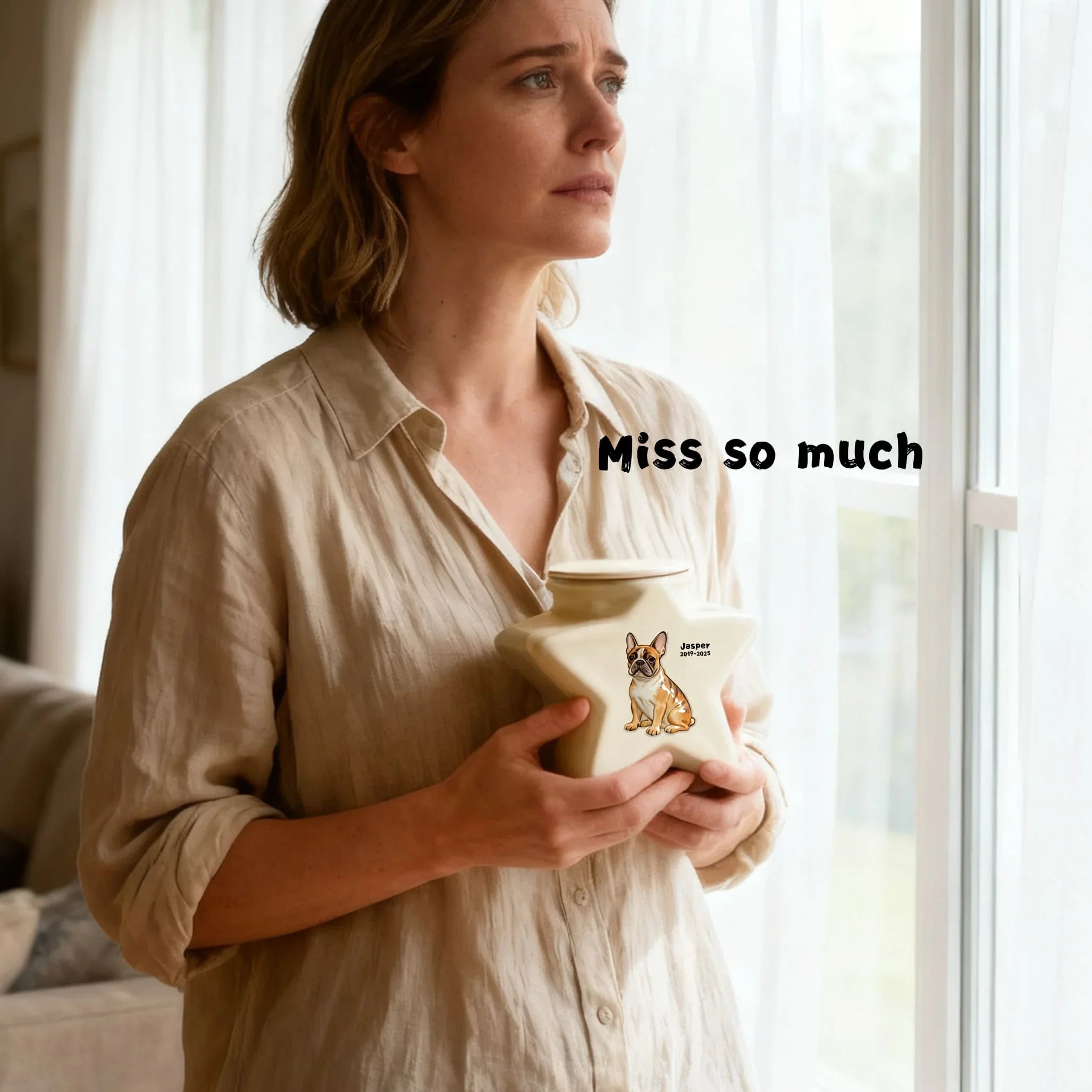 Personalized Star Ceramic Pet Urn for Border Collie - Custom Engraved Dog Memorial Ashes Container