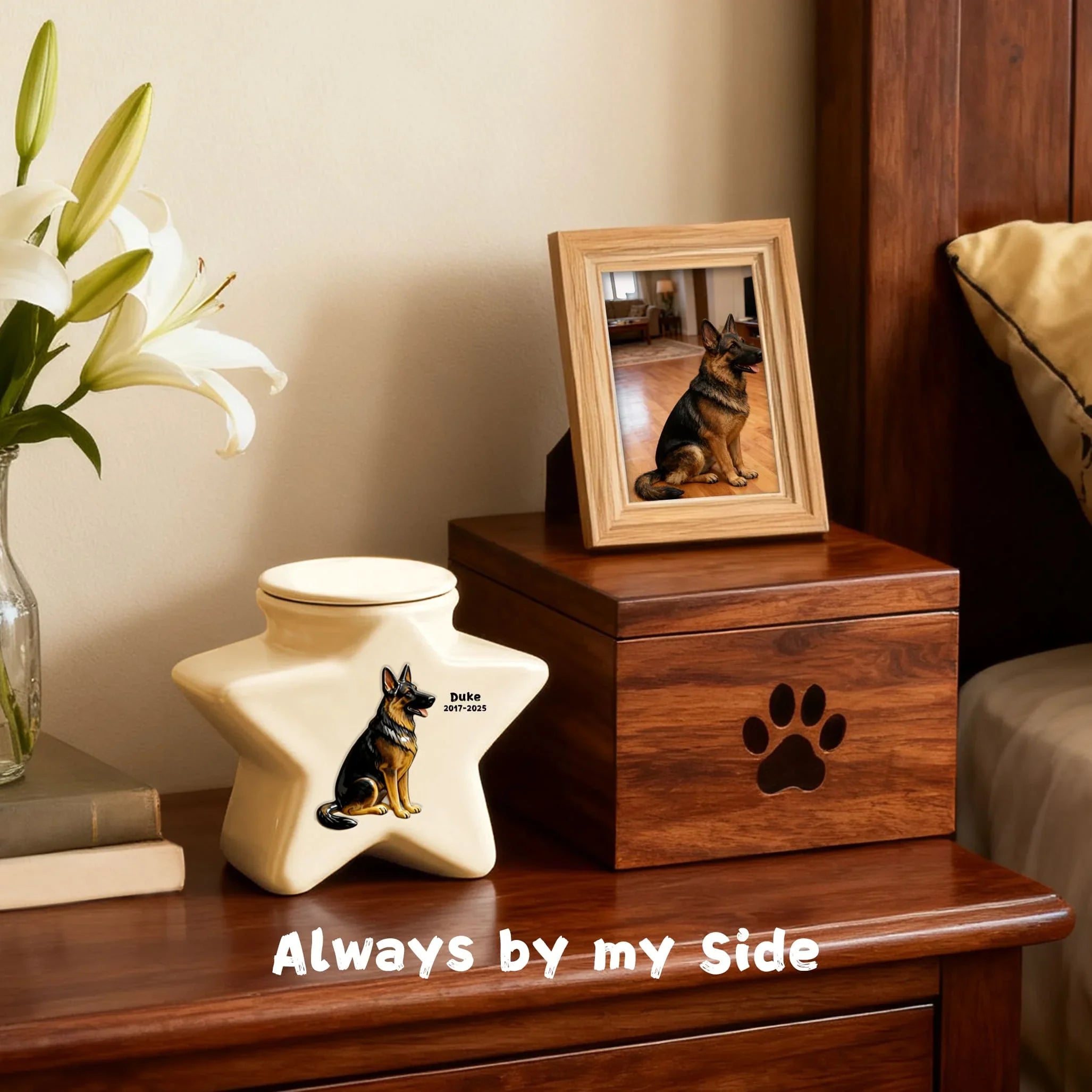 Personalized Star Ceramic Pet Urn for Border Collie - Custom Engraved Dog Memorial Ashes Container