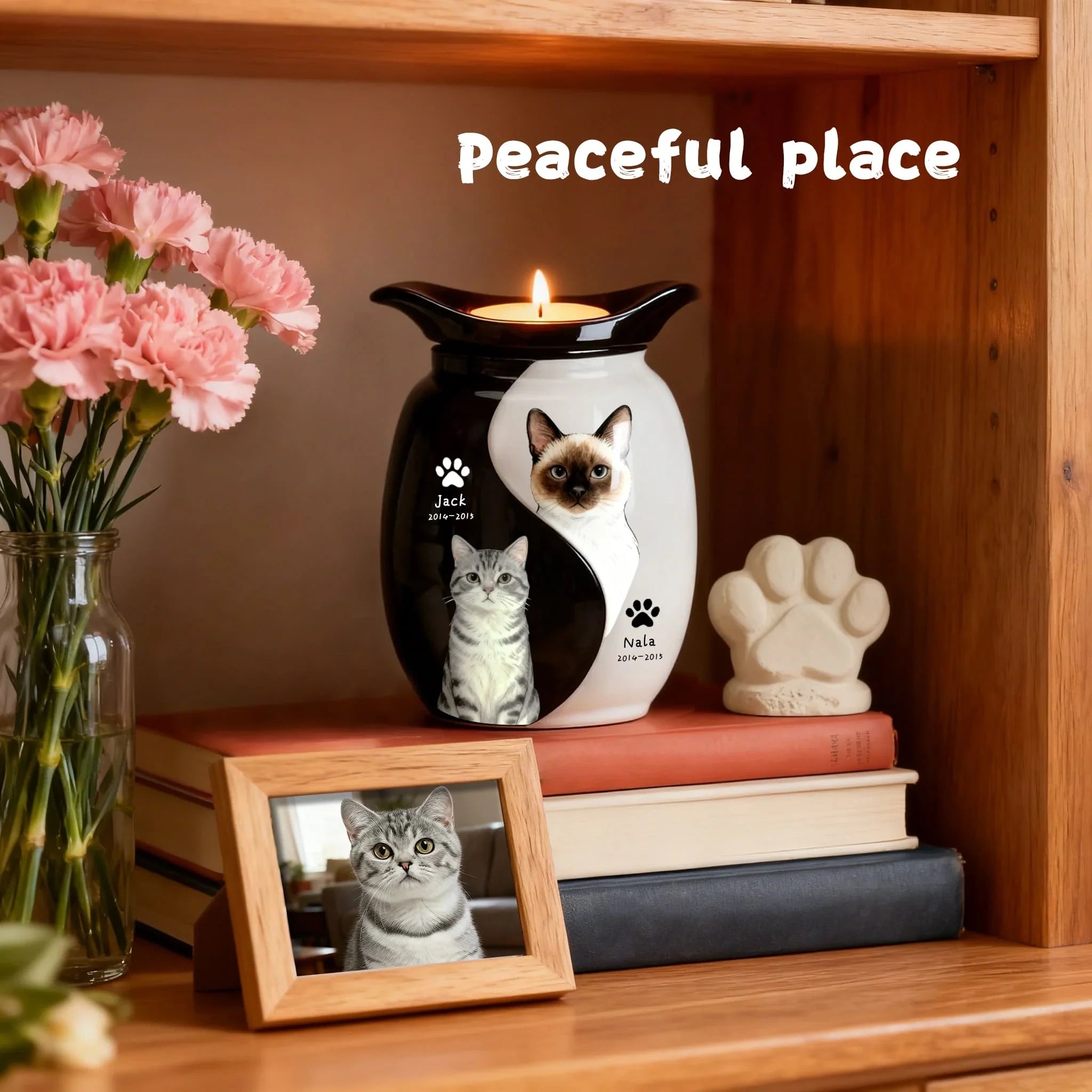 Personalized Pet Urn for Two Dogs or Cats | Dual Ashes Holder with Candle