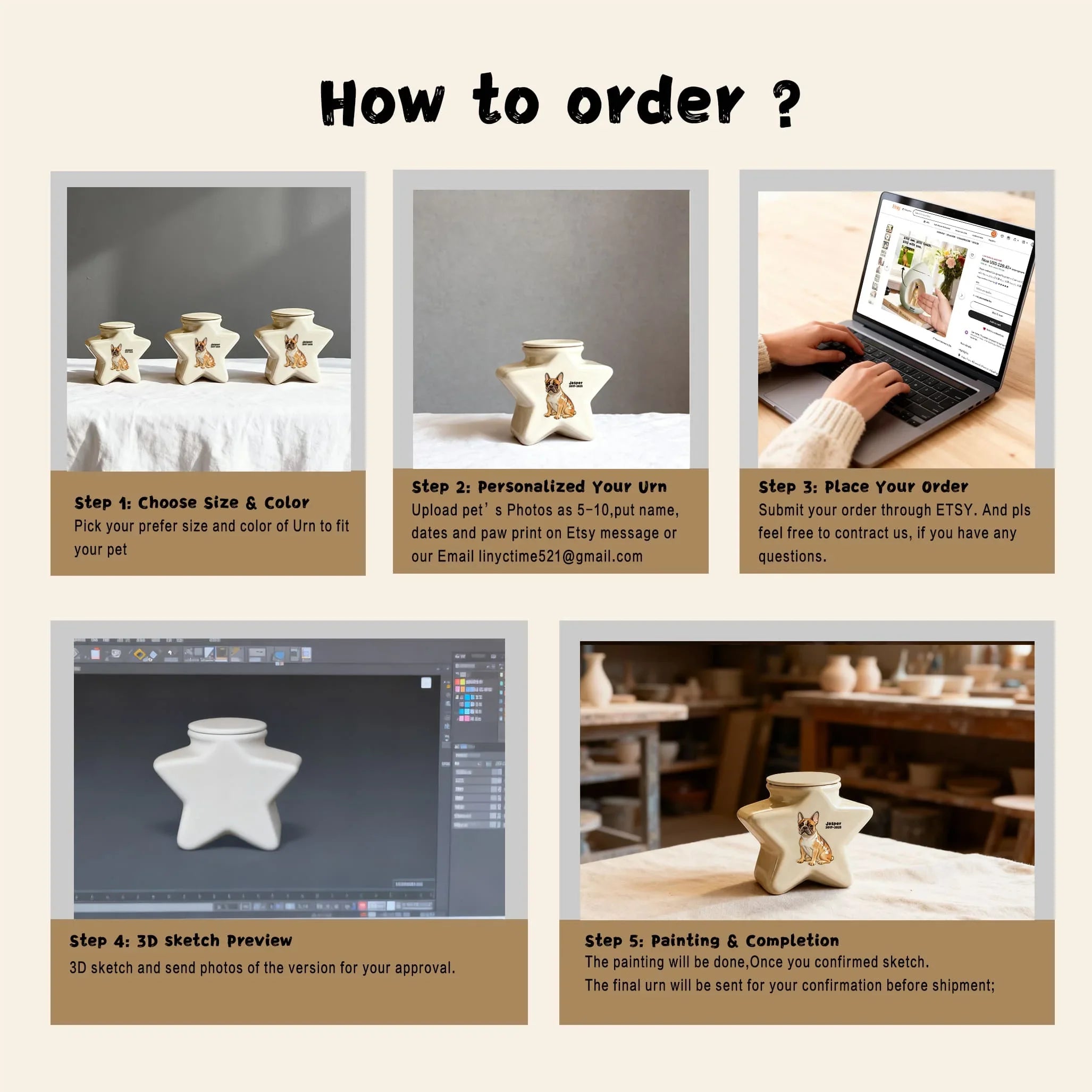 Ceramic Pet Urn - Custom Engraved Star Memorial Ashes Container