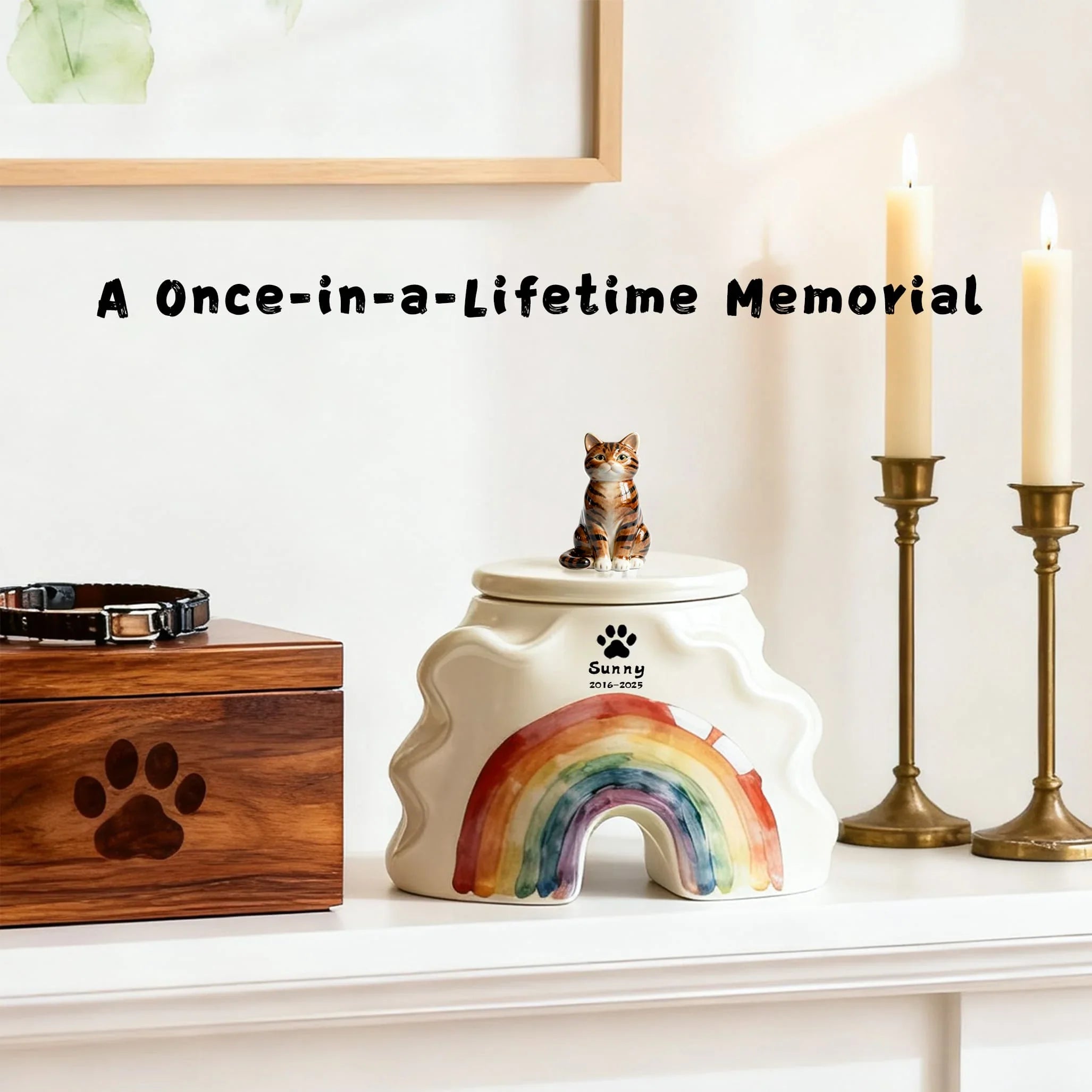 Personalized Cat Cremation Urn - Custom Pet Portrait & Date Engraving