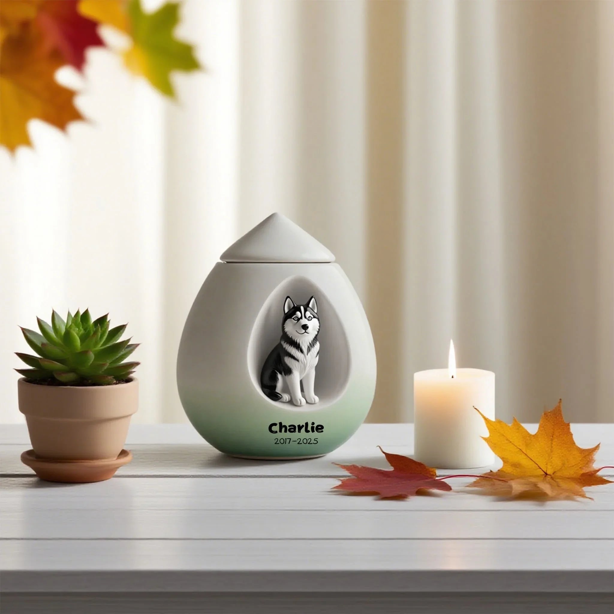 Personalized Dachshund Pet Urn - Preserve Bella's Memory 2017 - 2025 with Exquisite White Florals