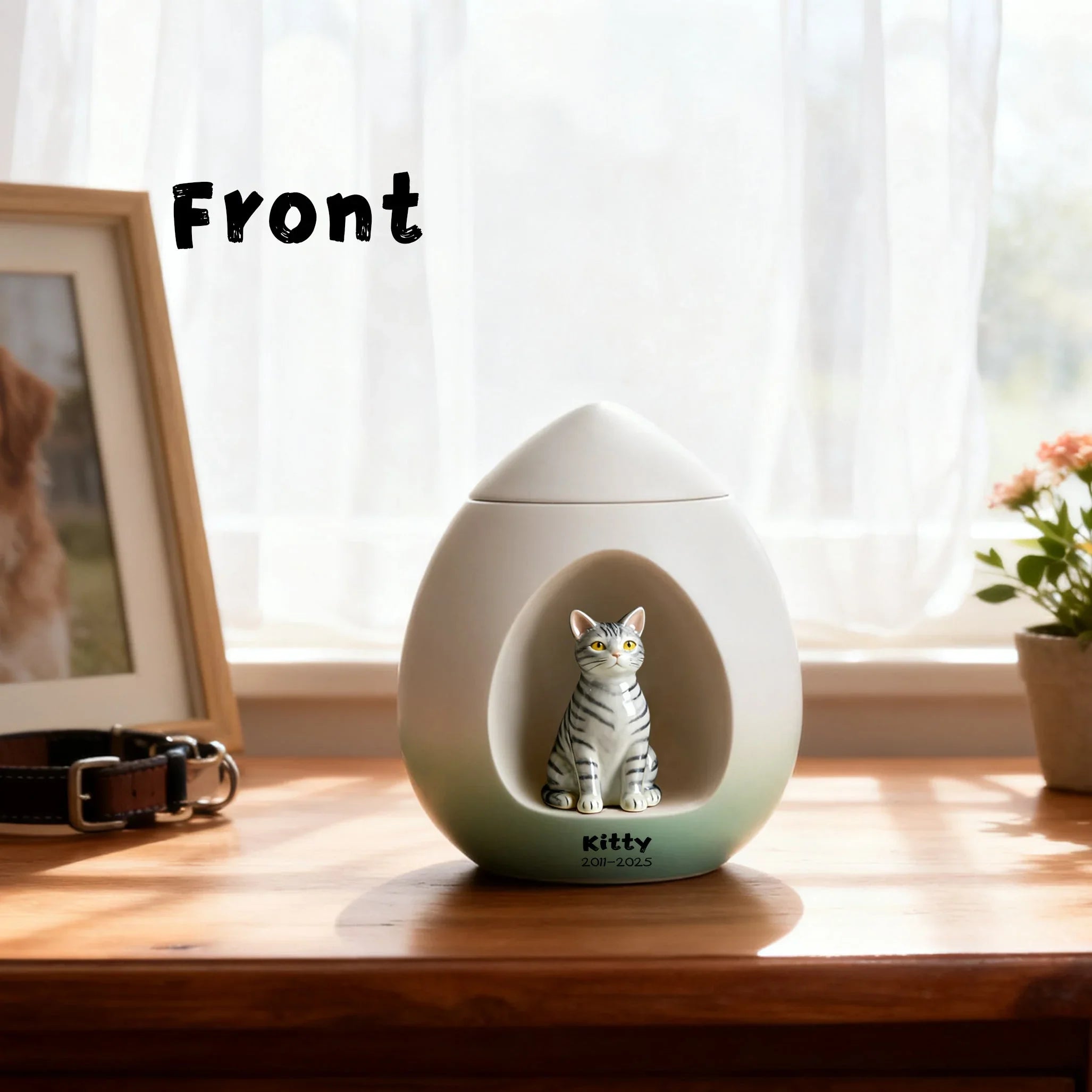 Personalized Cat Urn for Ashes – Custom Handmade Urn with Pet Portrait, Name & Dates | A Loving Memorial Keepsake