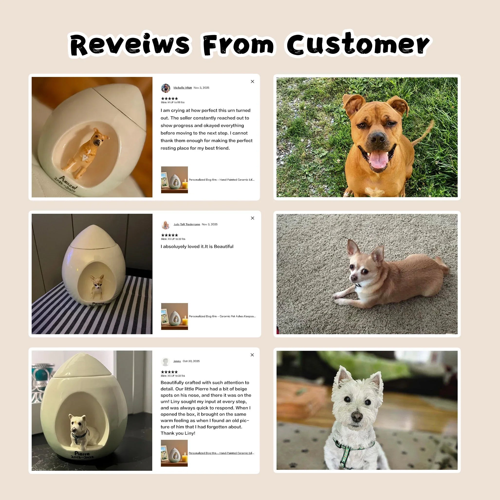 Dog Urn with Candle – Personalized Ceramic Memorial Urn for Pet Ashes, Custom Name & Dates