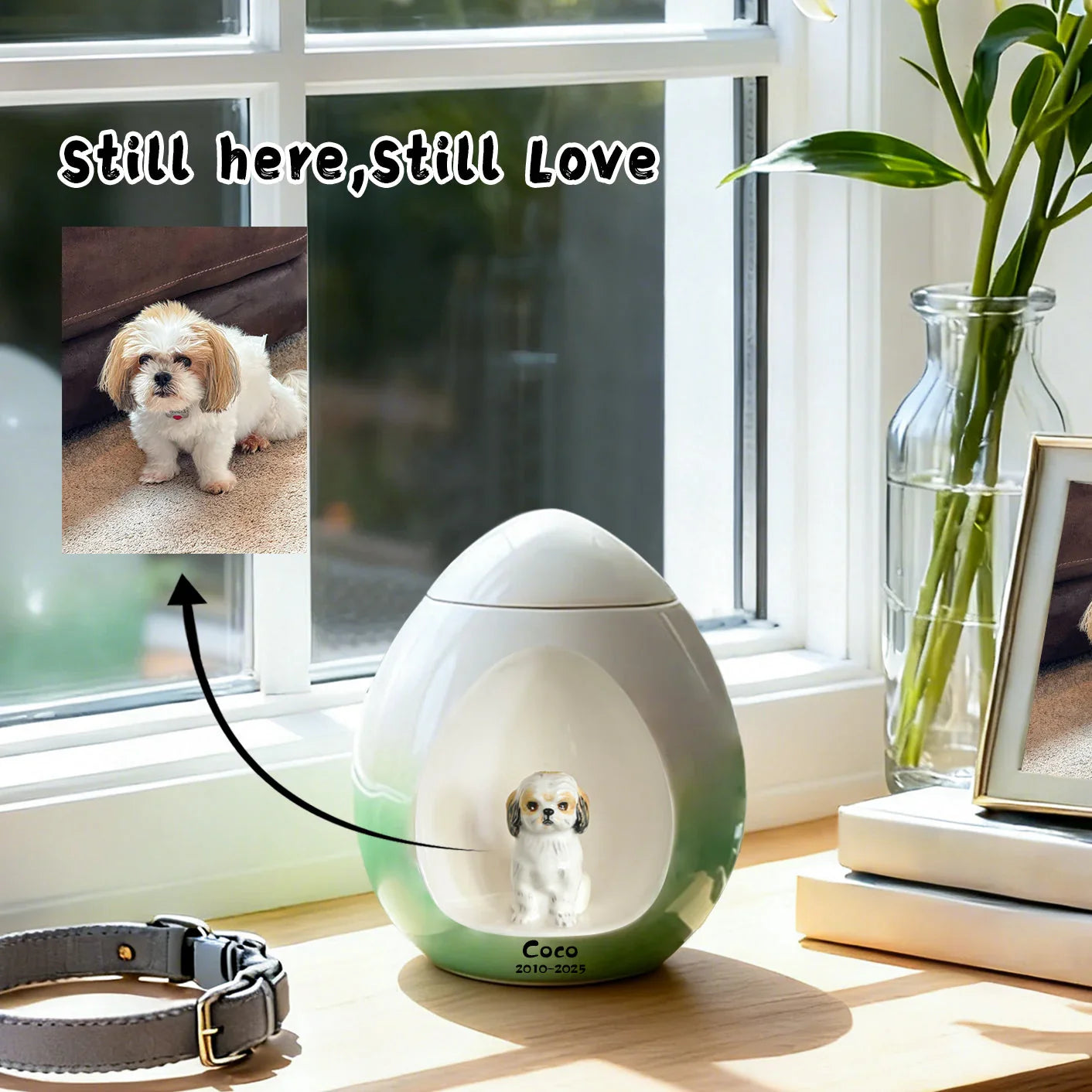 Personalized Ceramic Dog Urn for Ashes – Custom Pet Urn with Handcrafted Portrait (From Your Photo), Name & Date | Memorial Keepsake for Your Loved Dog