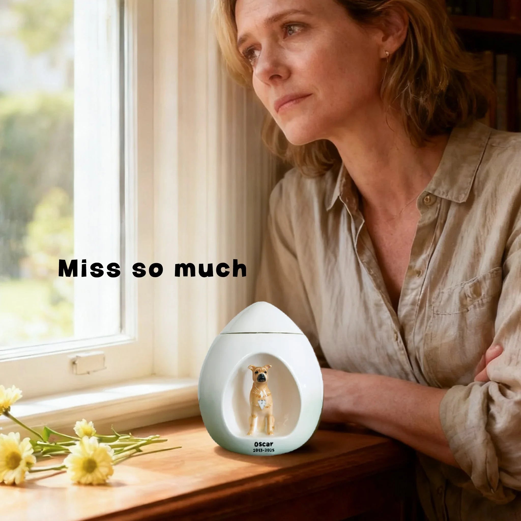 Personalized Ceramic Dog Urn for Ashes – Custom Pet Urn with Handcrafted Portrait (From Your Photo), Name & Date | Memorial Keepsake for Your Loved Dog