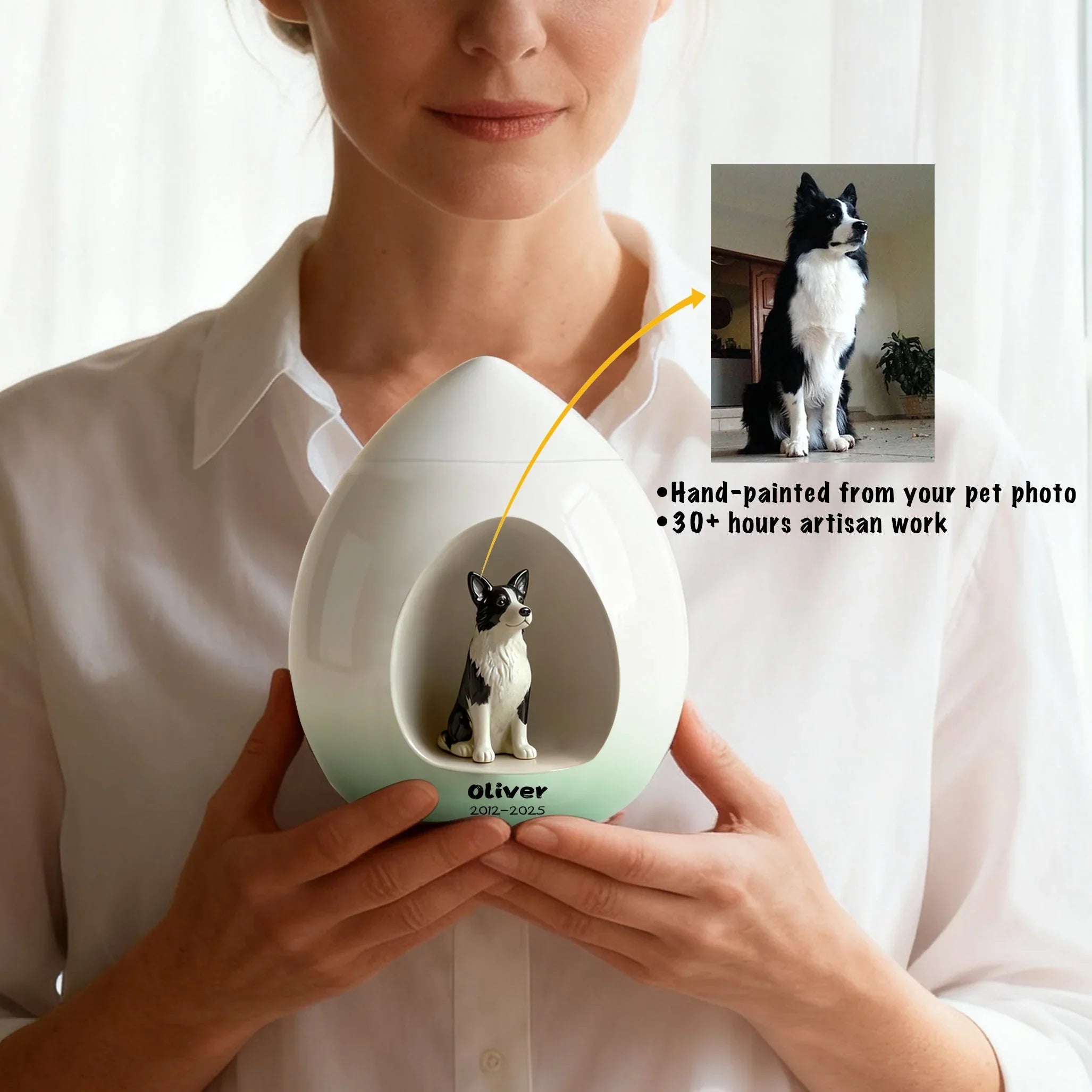 Personalized Ceramic Pet Urns – Lifelike Cat/Dog Portrait, Name & Date | Pet Loss Gift
