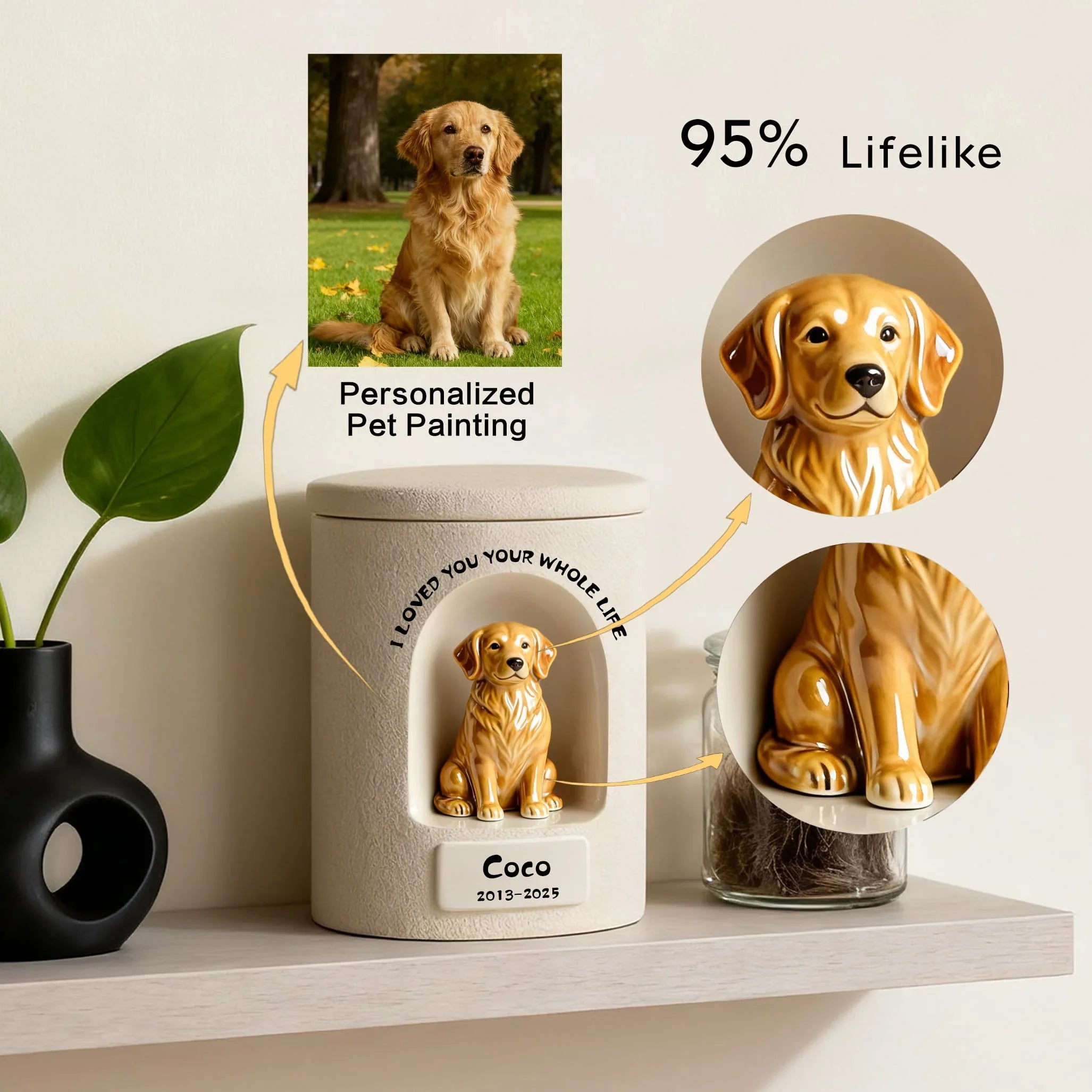Personalized Dog Urn – Once-in-a-Lifetime Luxury Ceramic Dog & Cat Ashes Urn, Fine Art Hand-Painted Memorial Gift
