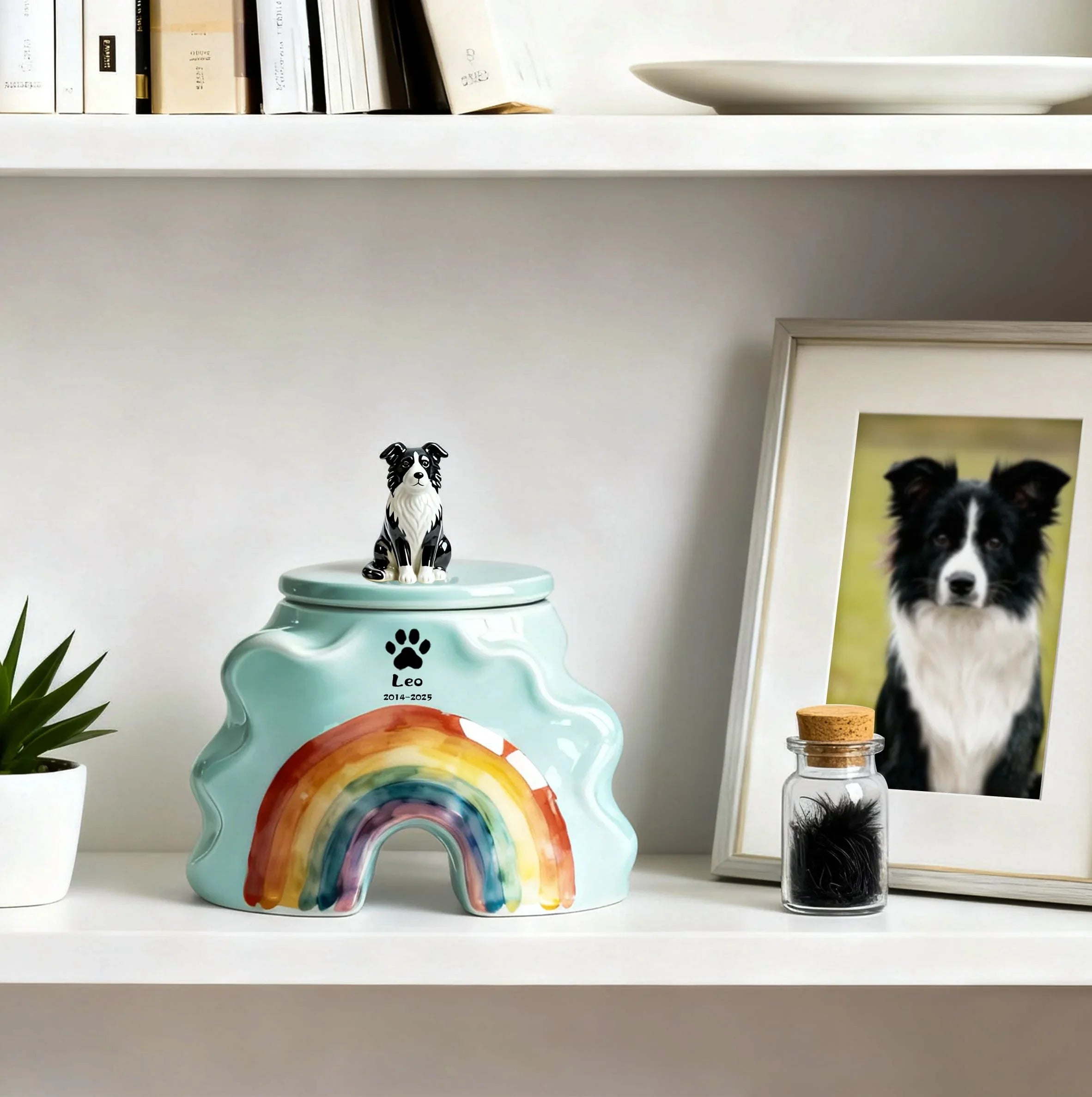 Personalized Dog Urns for Ashes – Hand-Painted Ceramic Rainbow Bridge Memorial, Paw Print, Name & Date,Portrait Figurines,Pet Loss Keepsake