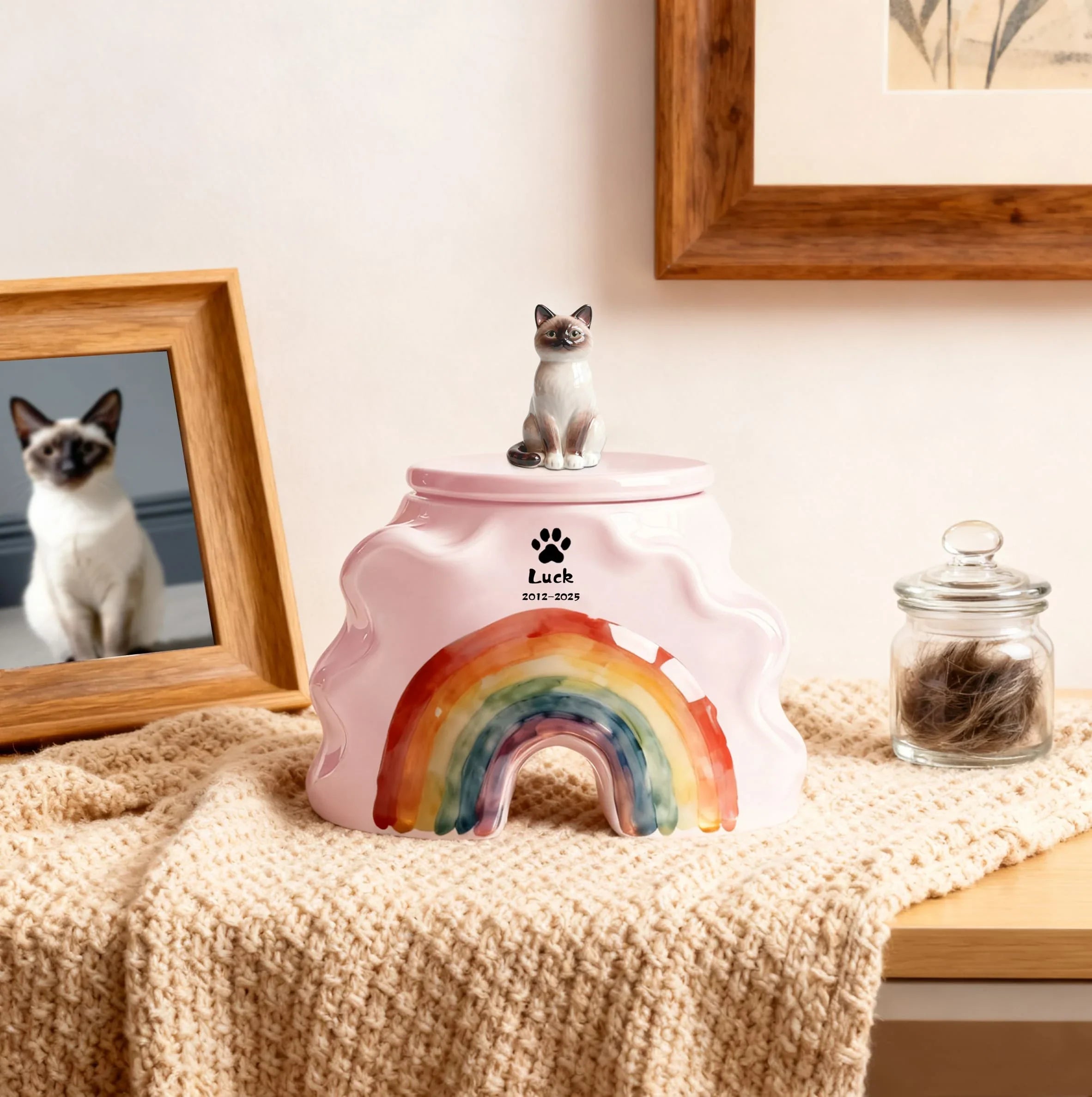 Personalized Dog Urns for Ashes – Hand-Painted Ceramic Rainbow Bridge Memorial, Paw Print, Name & Date,Portrait Figurines,Pet Loss Keepsake