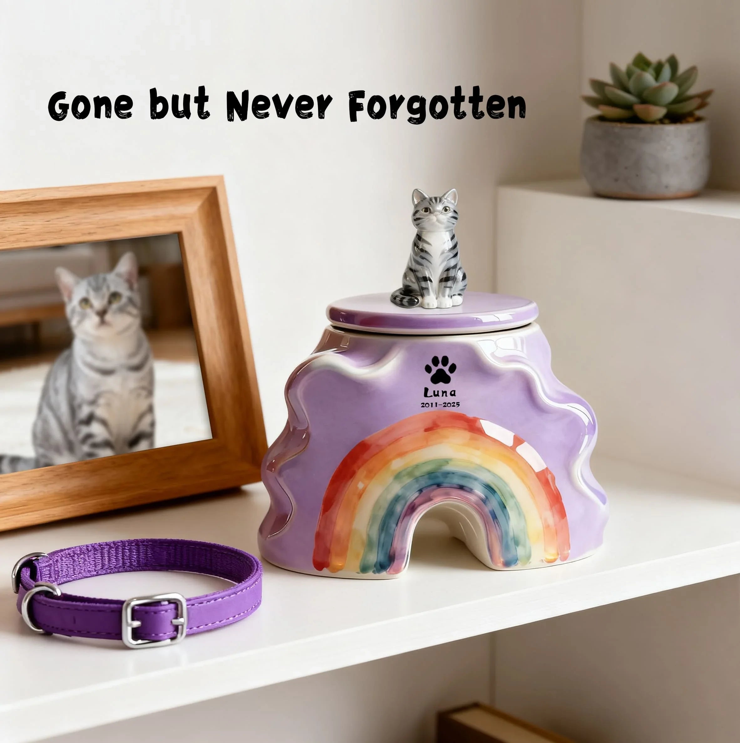 Personalized Dog Urns for Ashes – Hand-Painted Ceramic Rainbow Bridge Memorial, Paw Print, Name & Date,Portrait Figurines,Pet Loss Keepsake