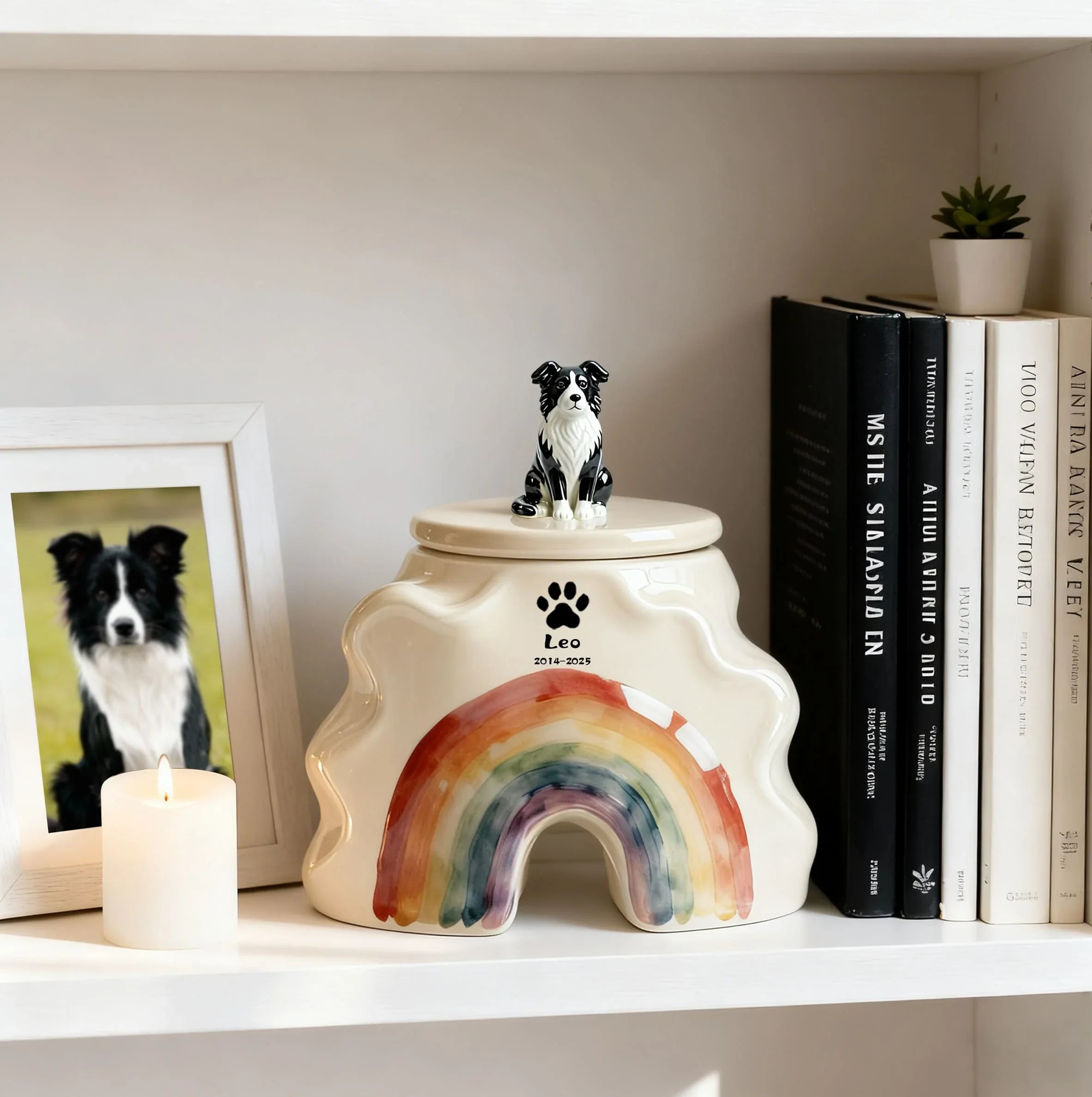 Personalized Dog Urns for Ashes – Hand-Painted Ceramic Rainbow Bridge Memorial, Paw Print, Name & Date,Portrait Figurines,Pet Loss Keepsake
